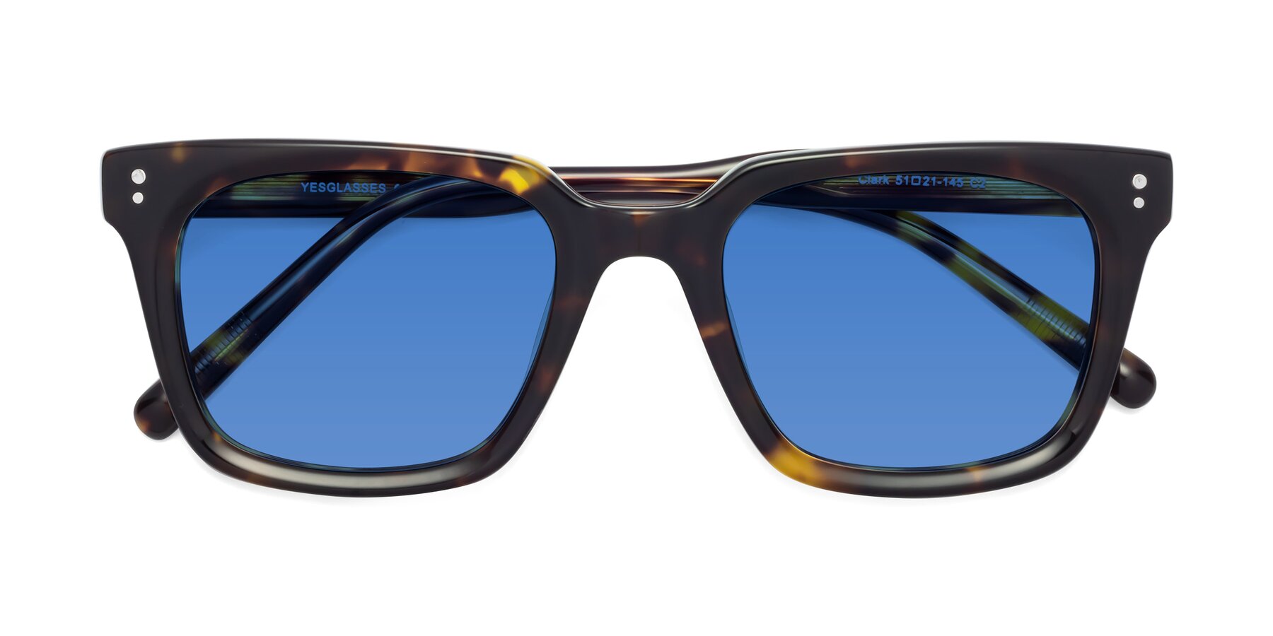 Folded Front of Clark in Tortoise with Blue Tinted Lenses
