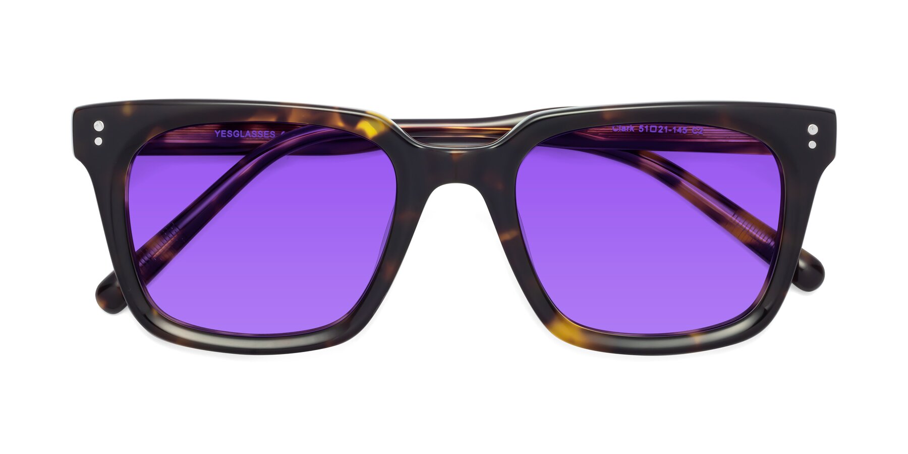 Folded Front of Clark in Tortoise with Purple Tinted Lenses