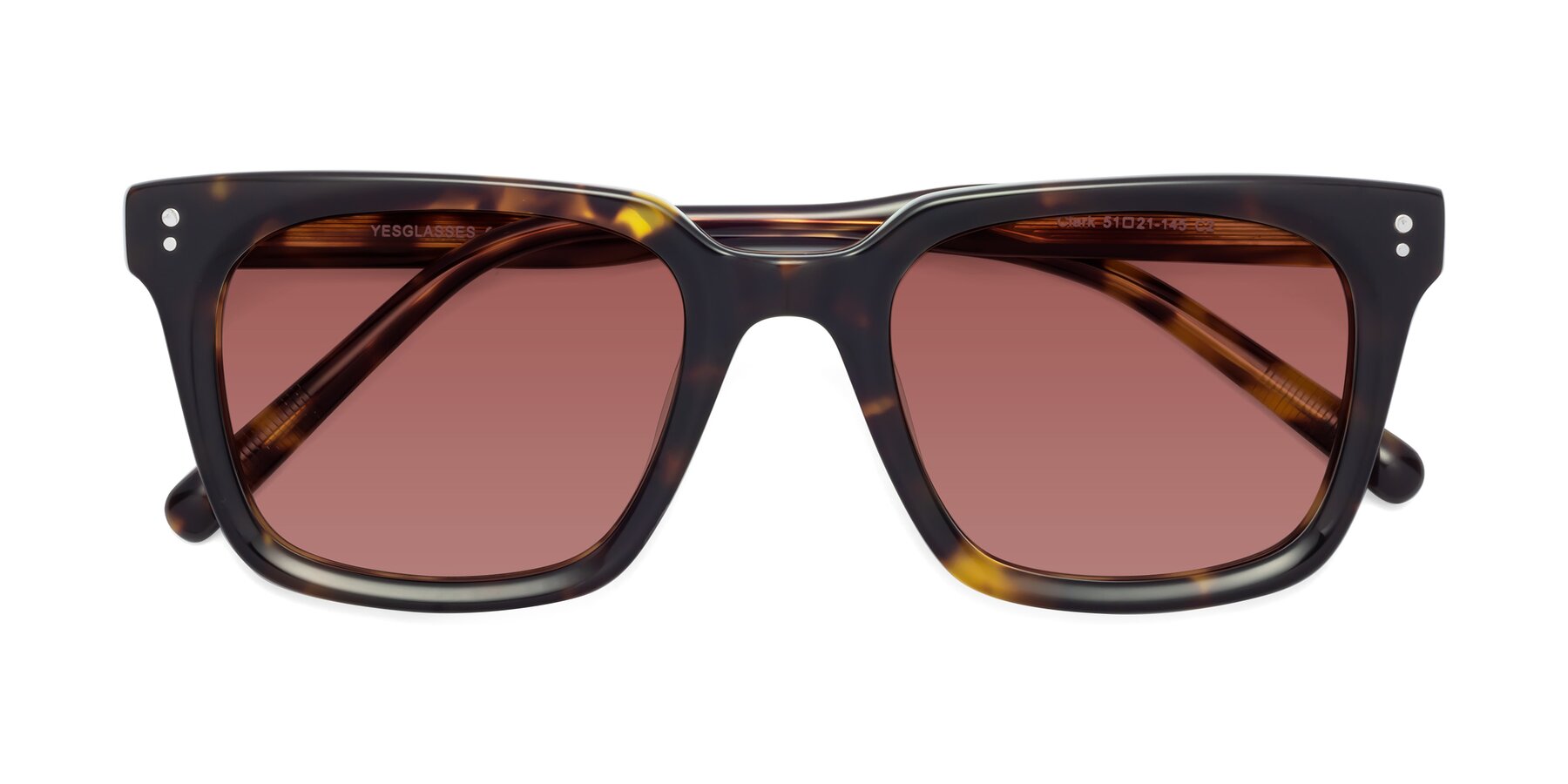 Folded Front of Clark in Tortoise with Garnet Tinted Lenses