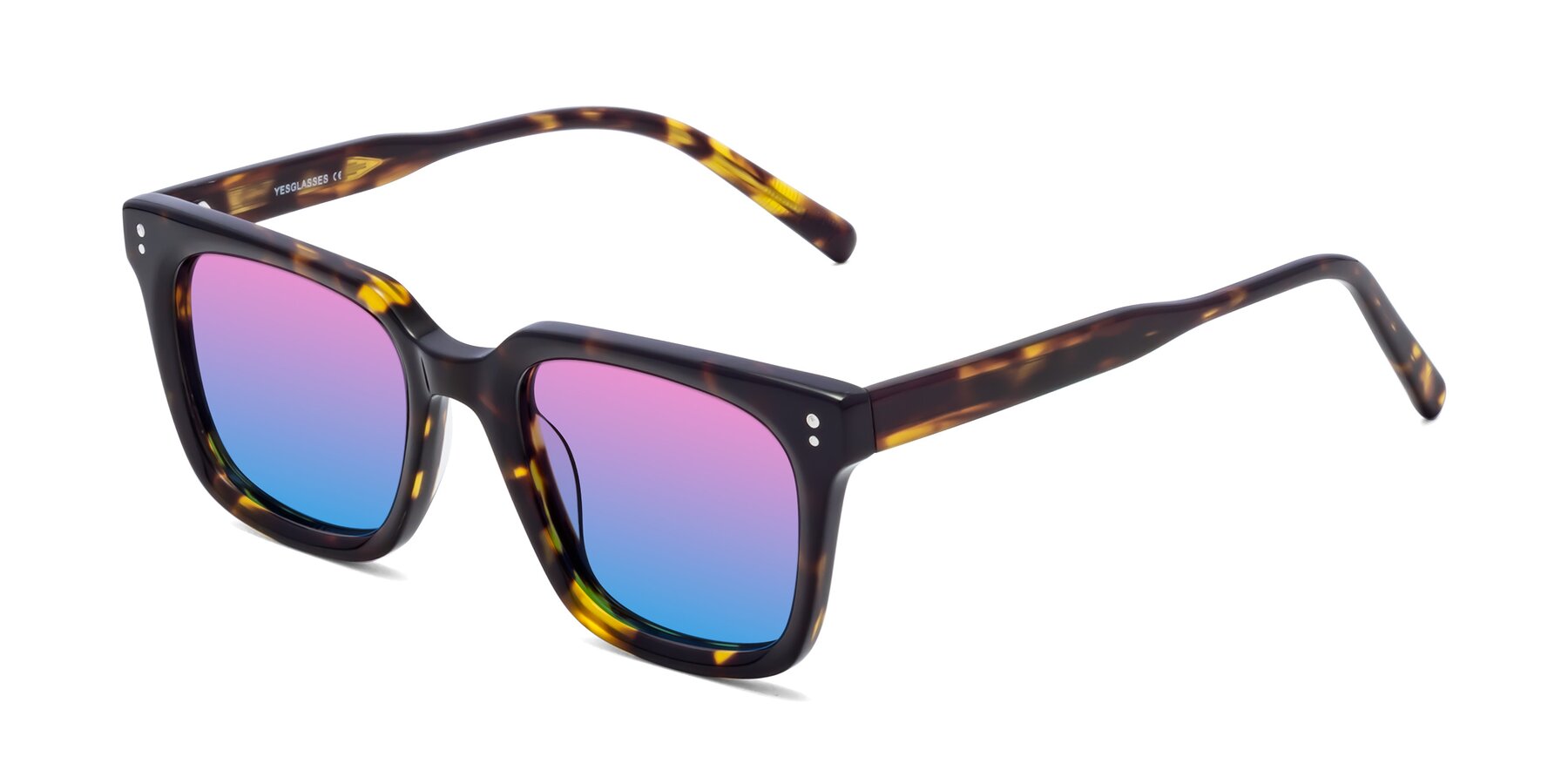 Angle of Clark in Tortoise with Pink / Blue Gradient Lenses