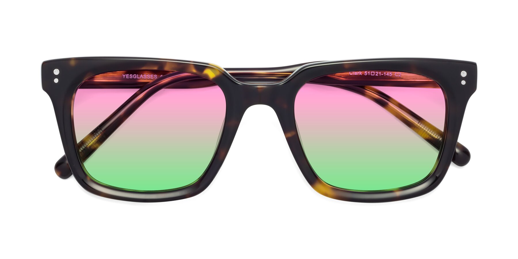 Folded Front of Clark in Tortoise with Pink / Green Gradient Lenses