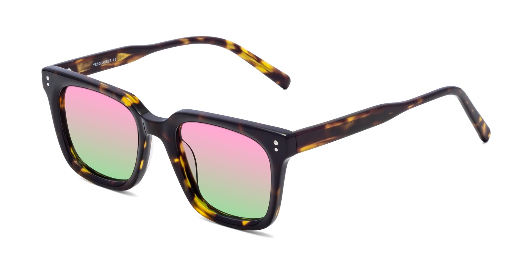 Angle of Clark in Tortoise with Pink / Green Gradient Lenses