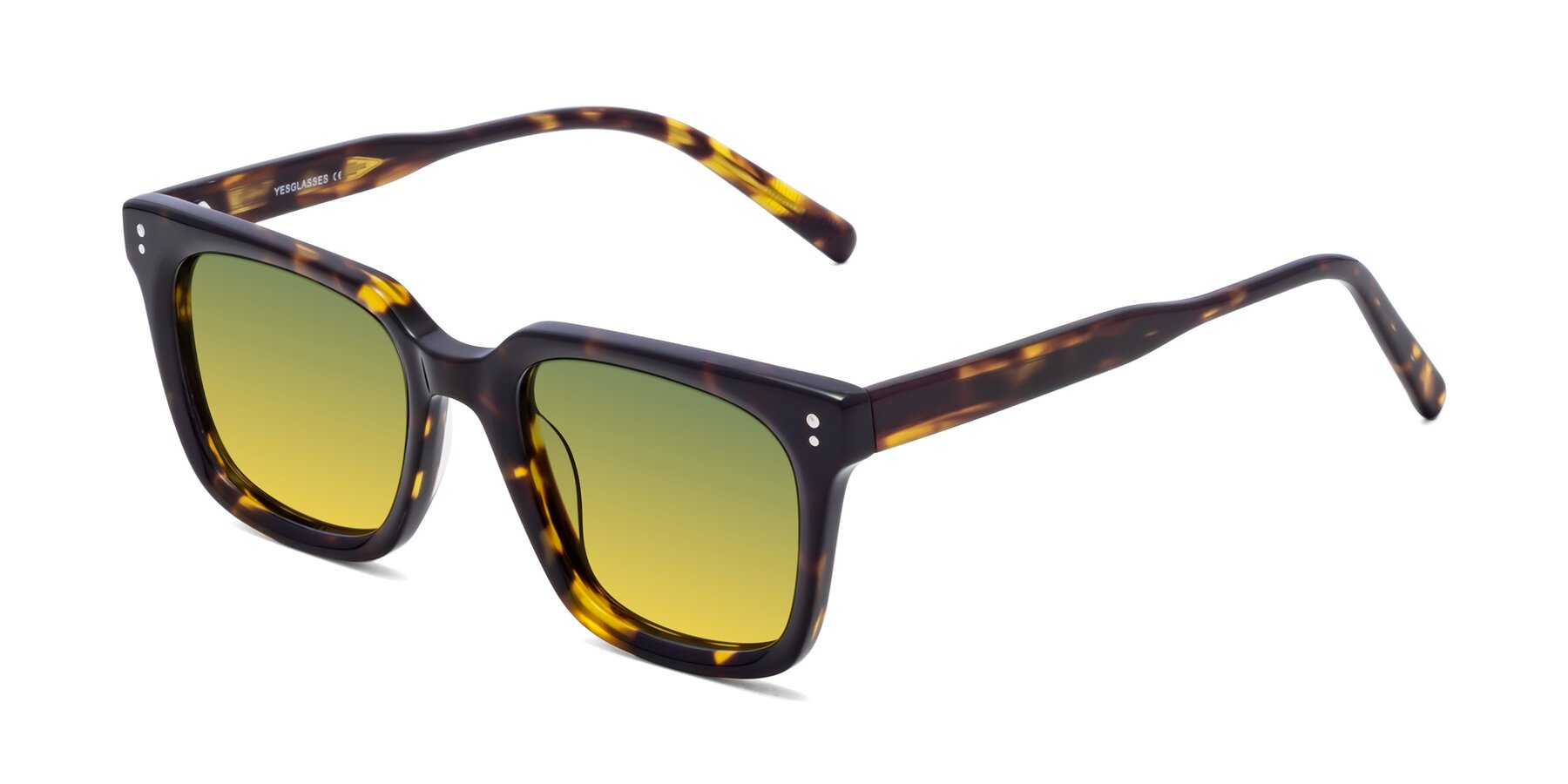 Angle of Clark in Tortoise with Green / Yellow Gradient Lenses