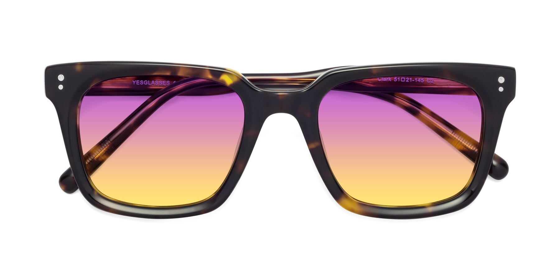 Folded Front of Clark in Tortoise with Purple / Yellow Gradient Lenses