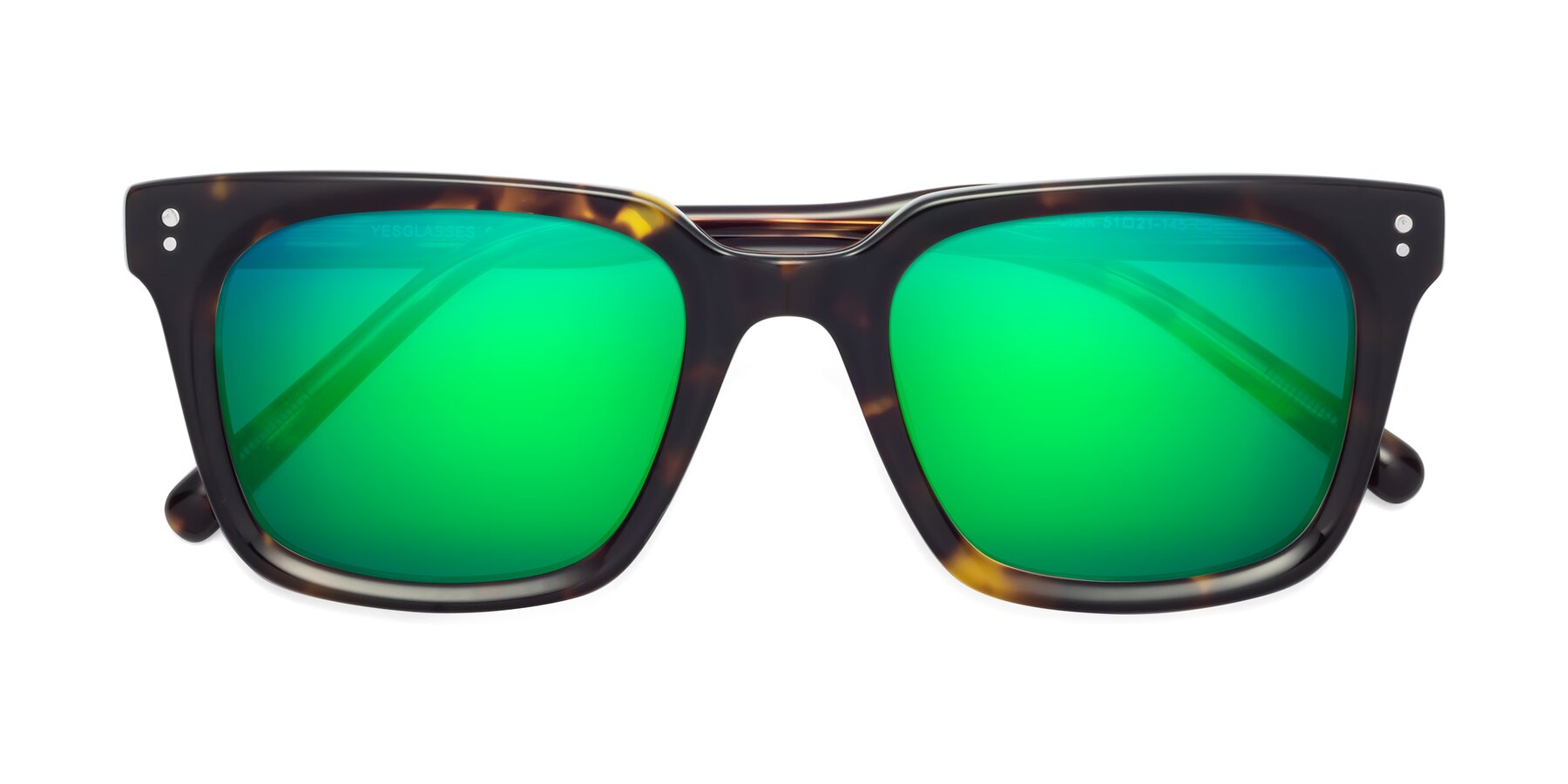Folded Front of Clark in Tortoise with Green Mirrored Lenses