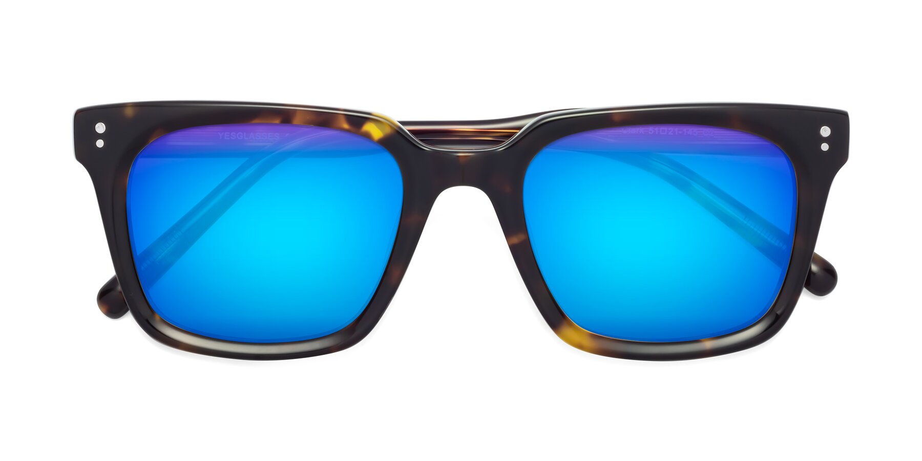 Folded Front of Clark in Tortoise with Blue Mirrored Lenses