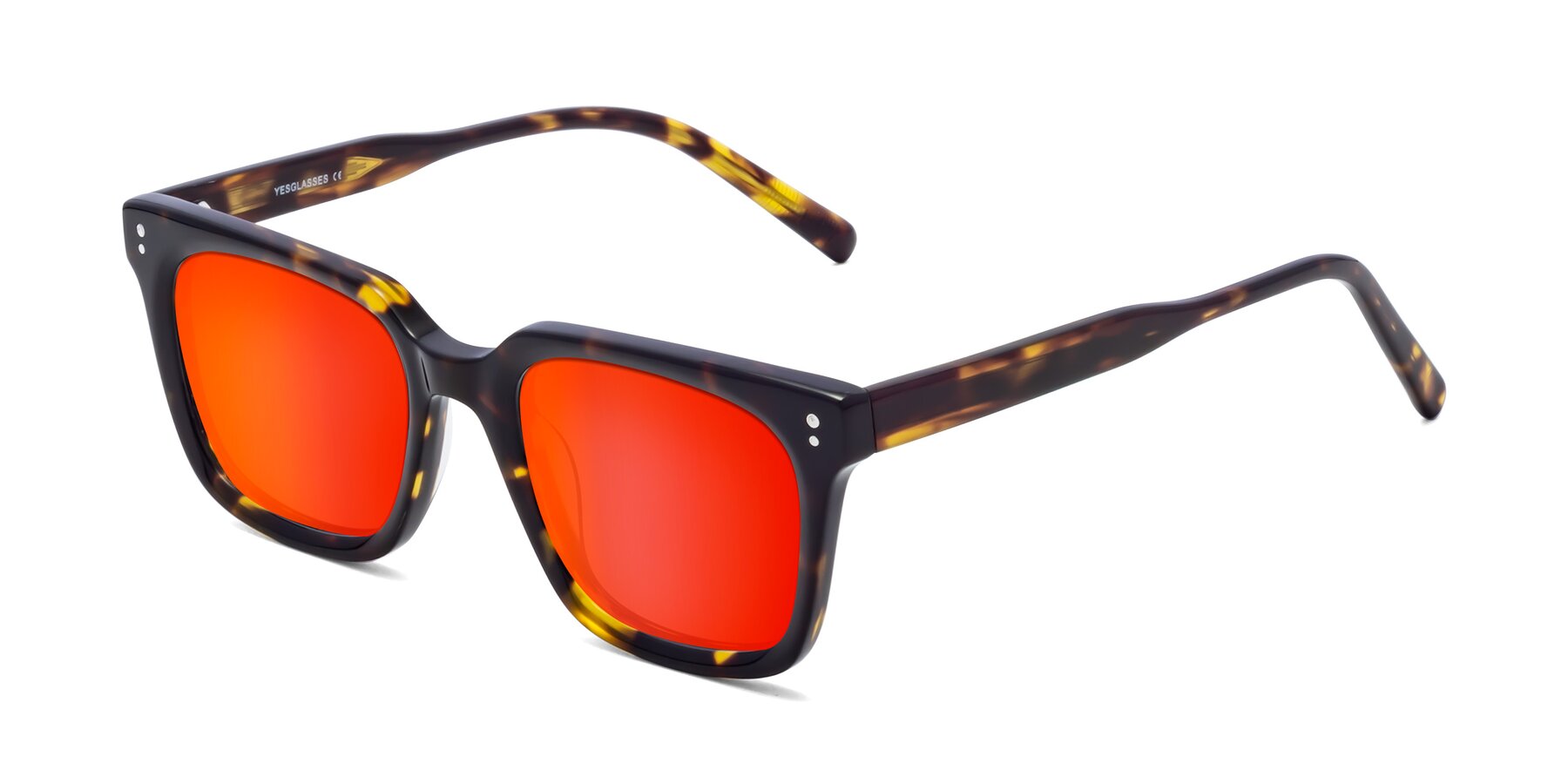 Angle of Clark in Tortoise with Red Gold Mirrored Lenses
