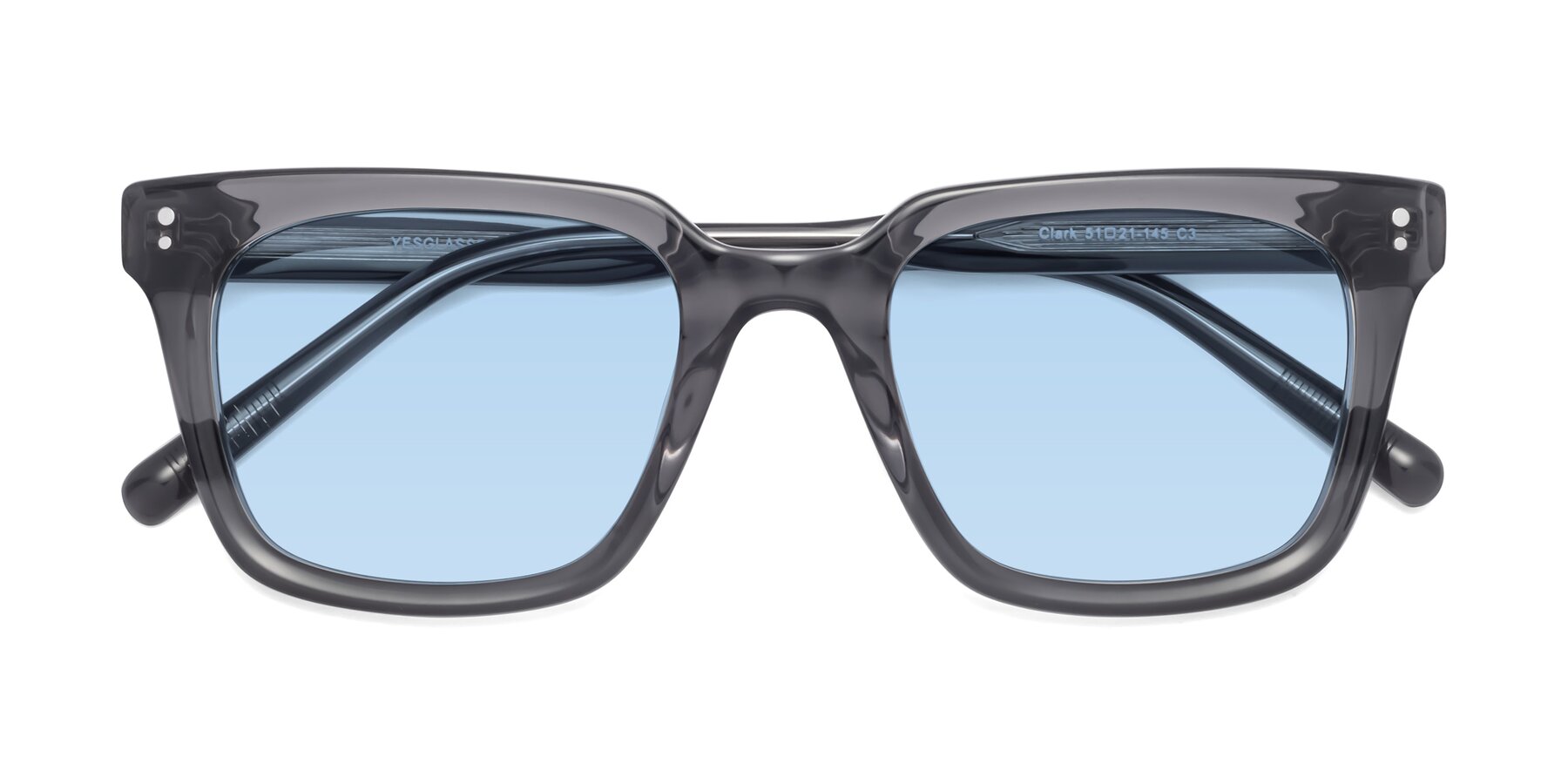 Folded Front of Clark in Gray with Light Blue Tinted Lenses