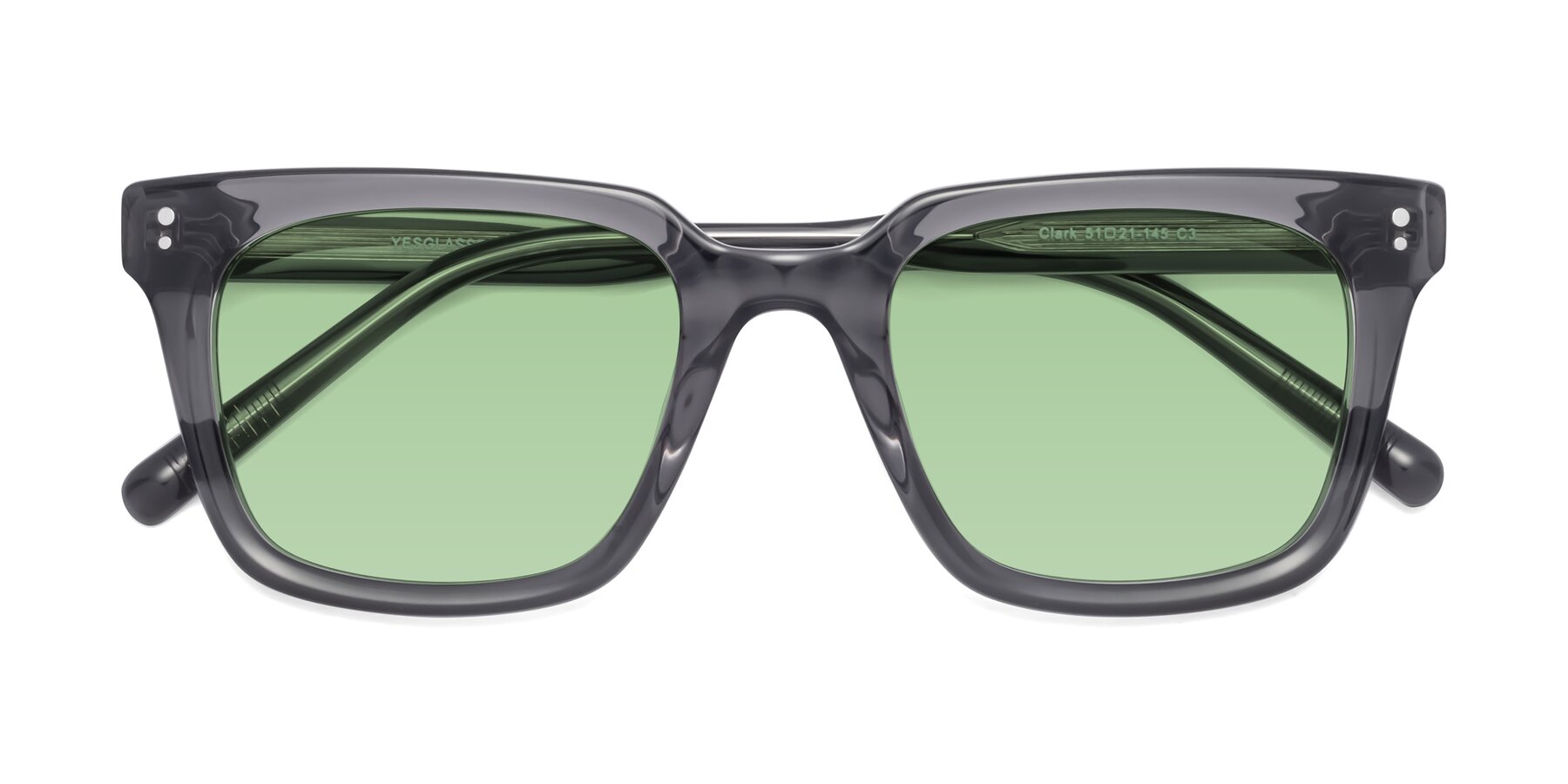 Folded Front of Clark in Gray with Medium Green Tinted Lenses