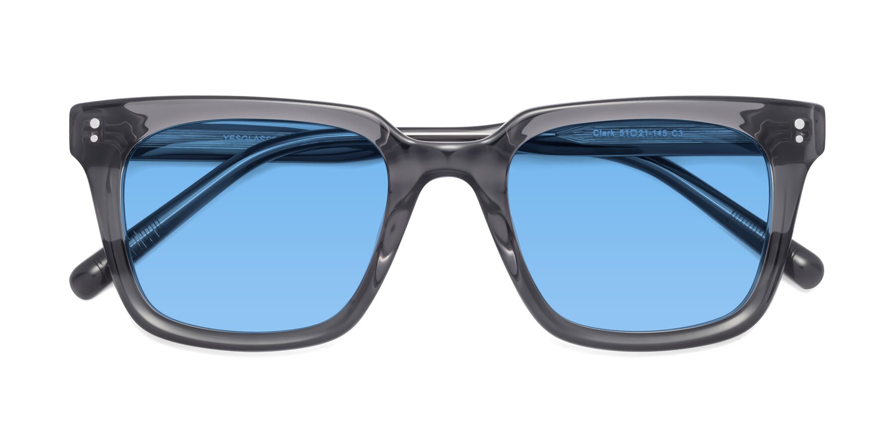 Folded Front of Clark in Gray with Medium Blue Tinted Lenses