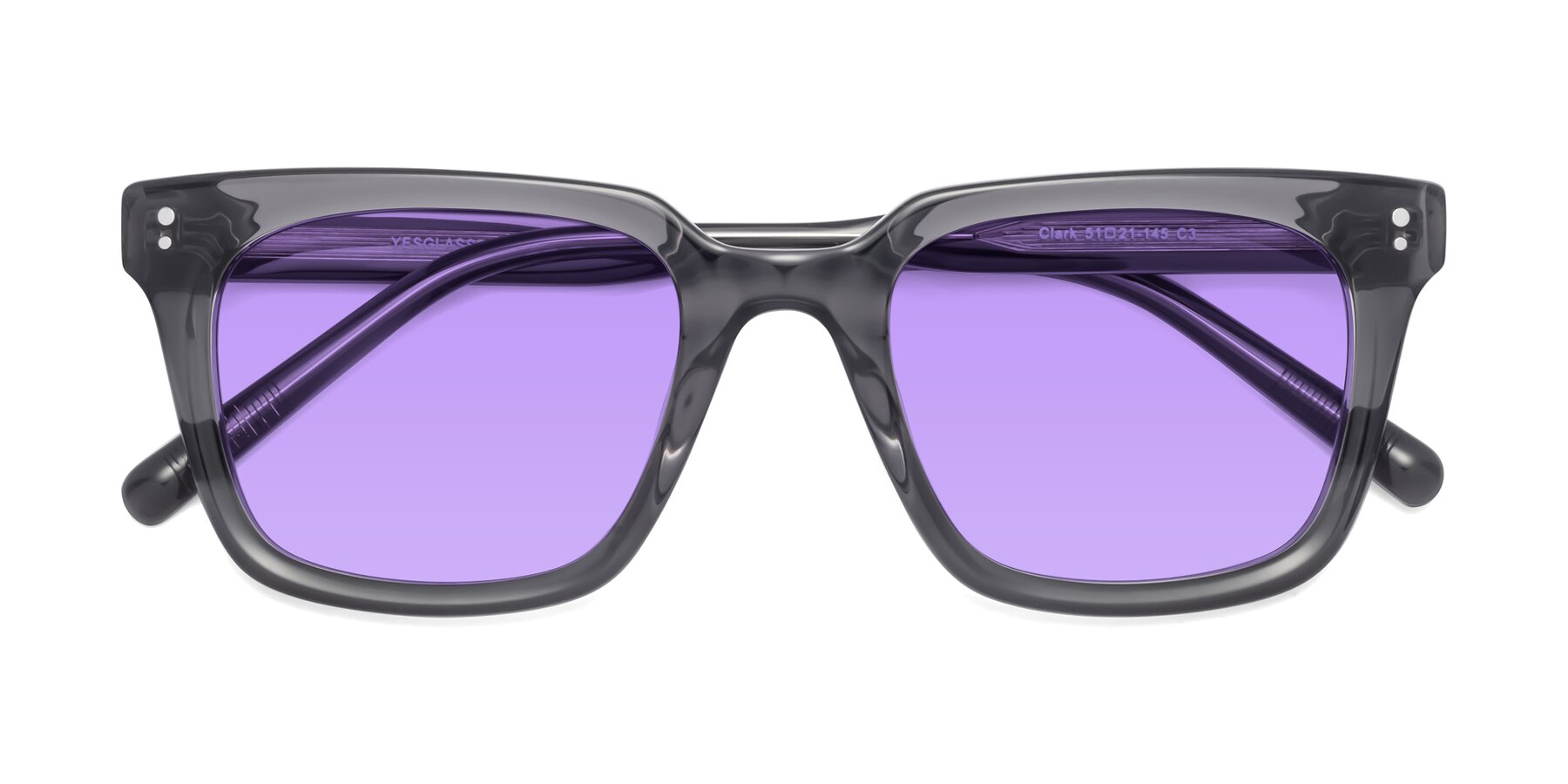 Folded Front of Clark in Gray with Medium Purple Tinted Lenses