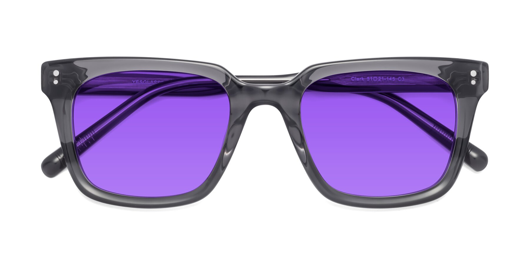 Folded Front of Clark in Gray with Purple Tinted Lenses