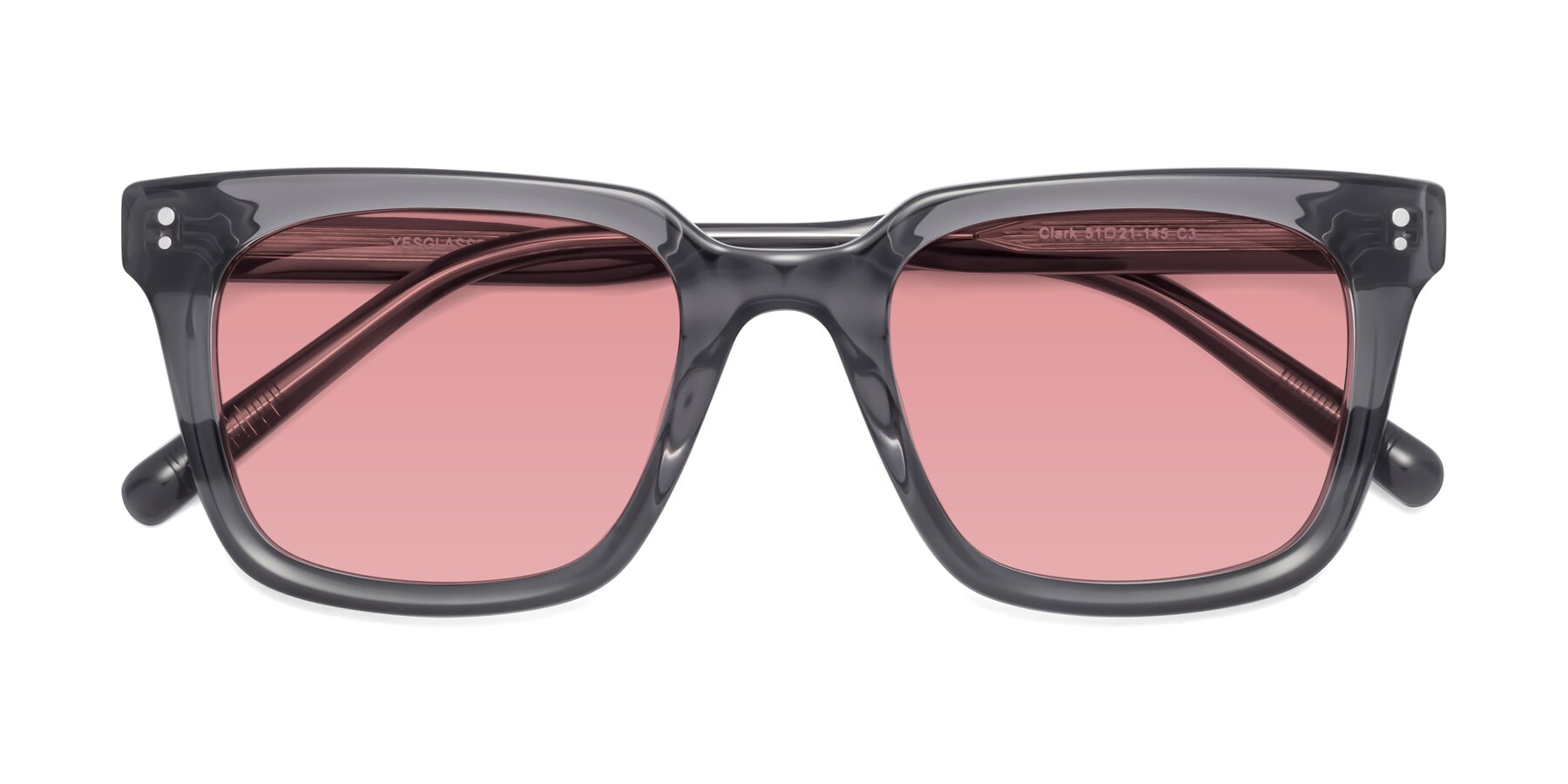 Folded Front of Clark in Gray with Medium Garnet Tinted Lenses