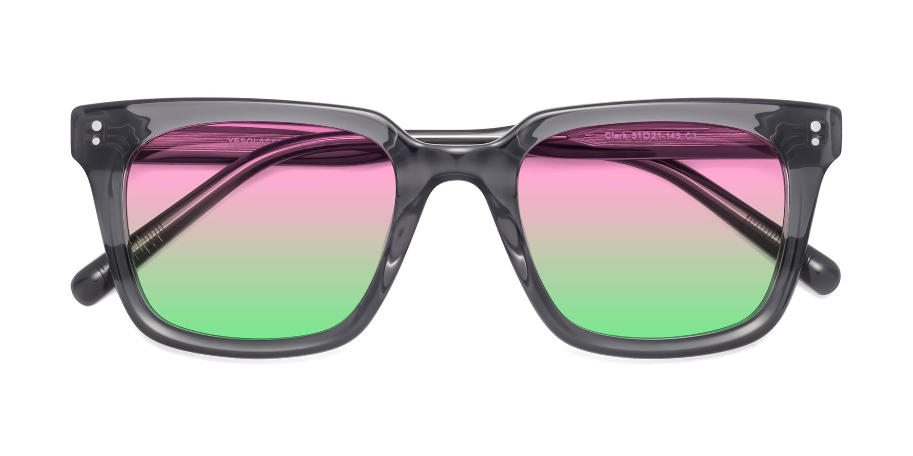 Folded Front of Clark in Gray with Pink / Green Gradient Lenses