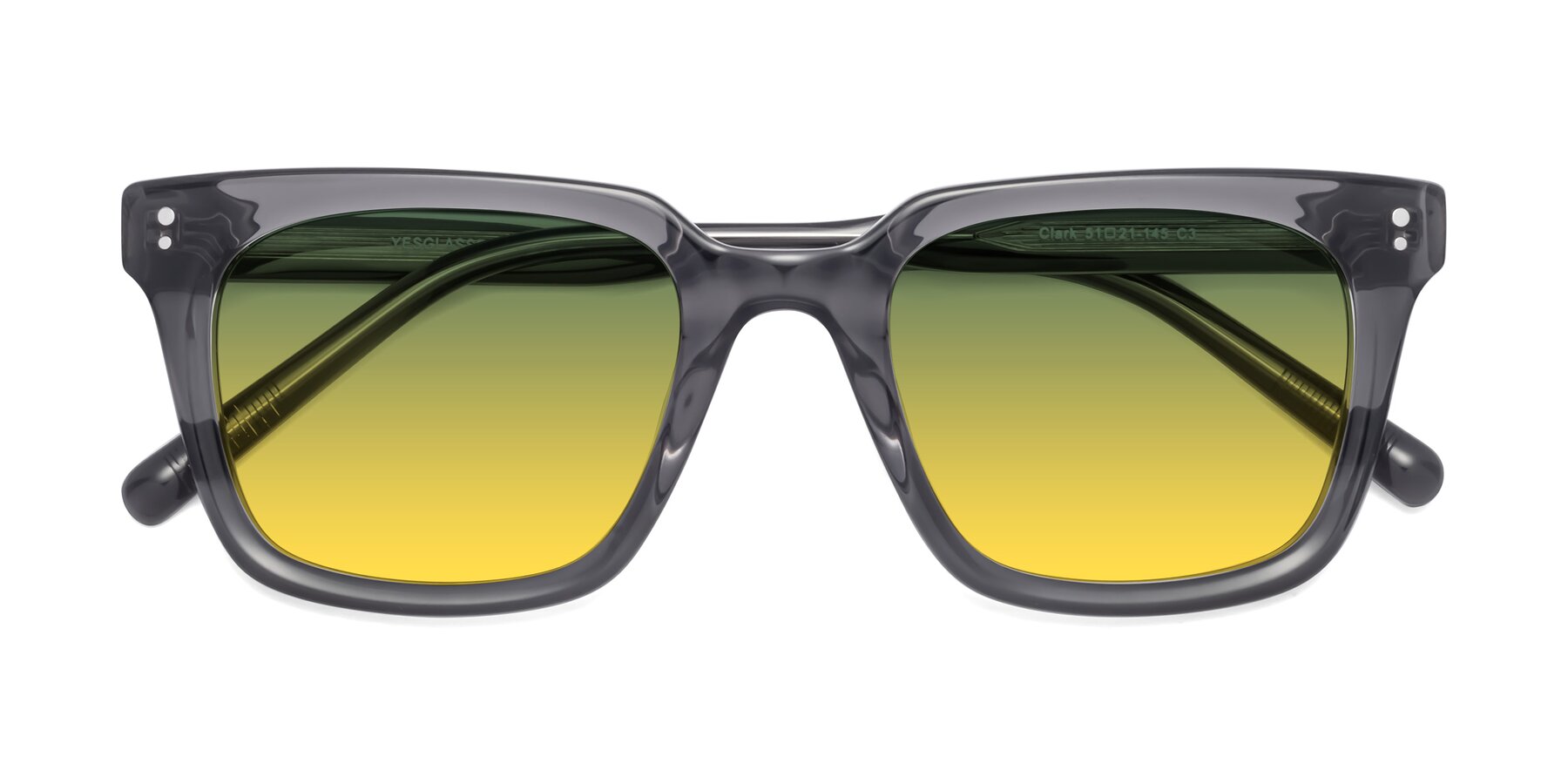Folded Front of Clark in Gray with Green / Yellow Gradient Lenses