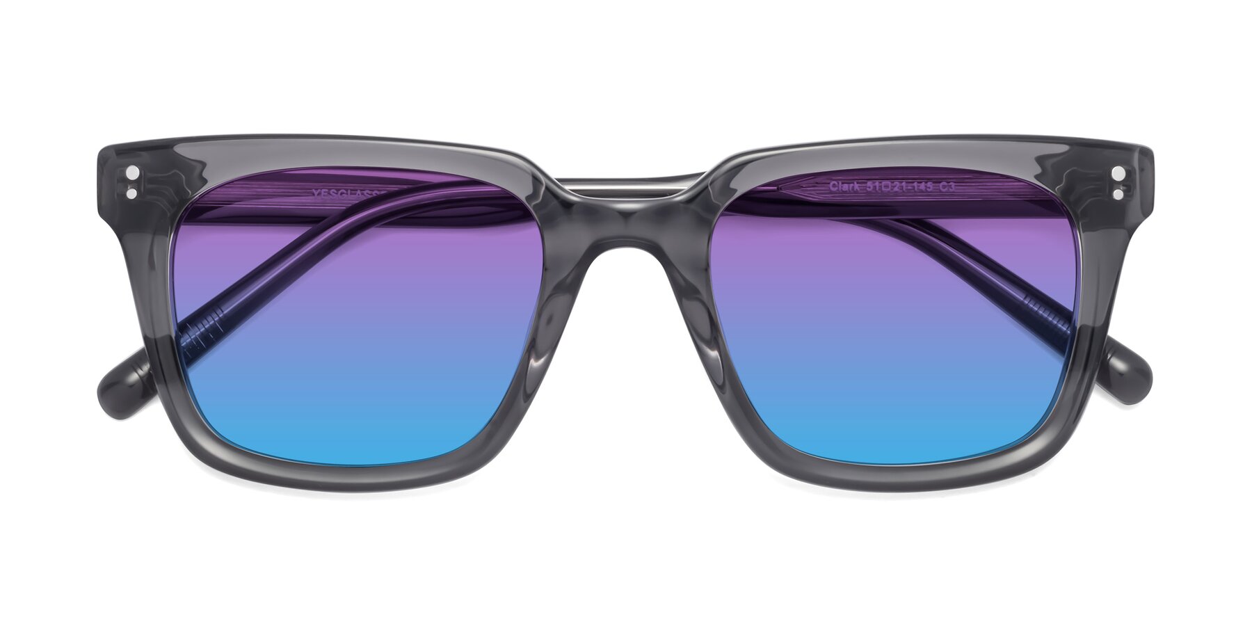 Folded Front of Clark in Gray with Purple / Blue Gradient Lenses