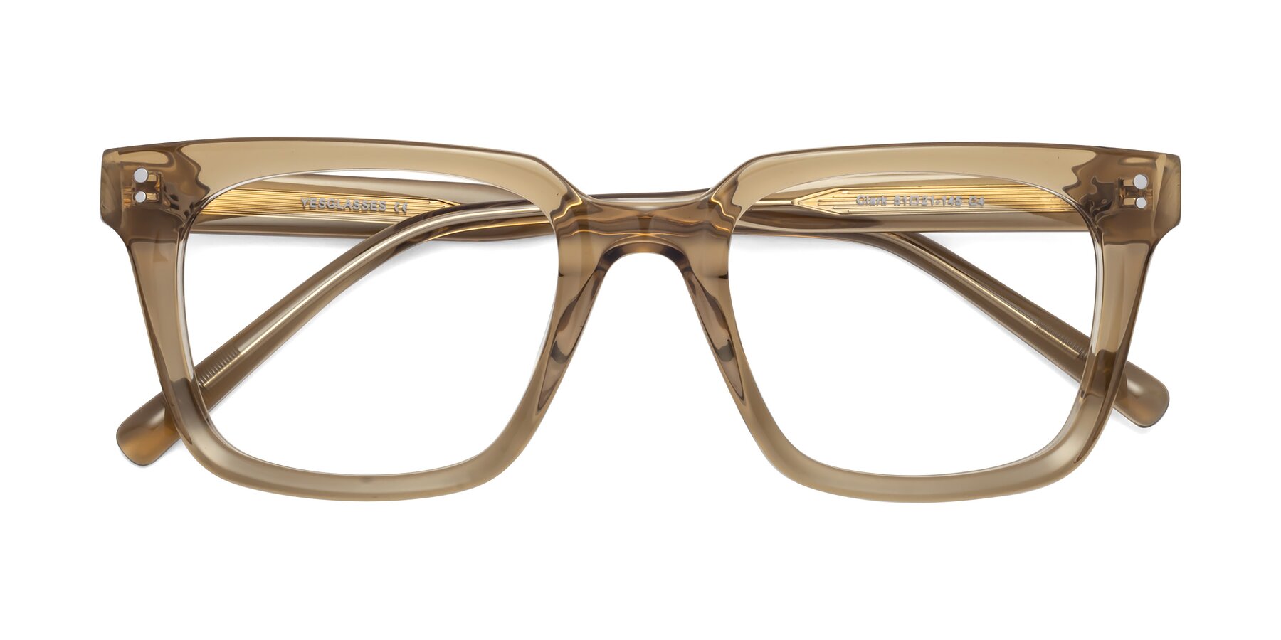 Folded Front of Clark in Tan with Clear Eyeglass Lenses