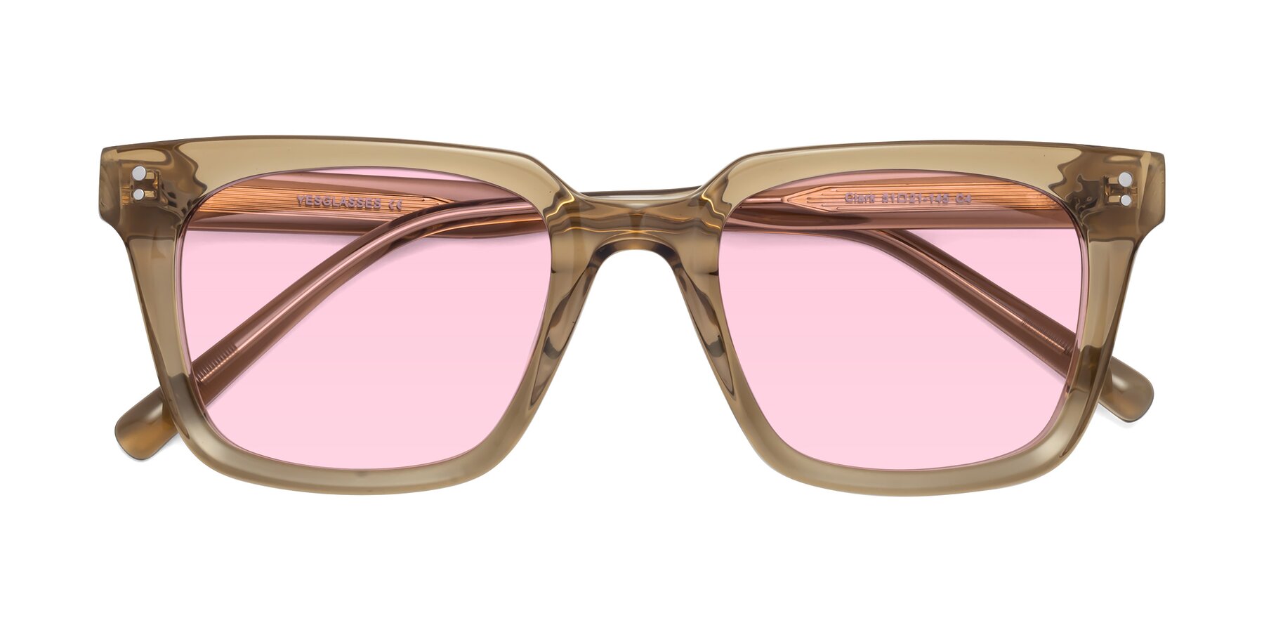 Folded Front of Clark in Tan with Light Pink Tinted Lenses
