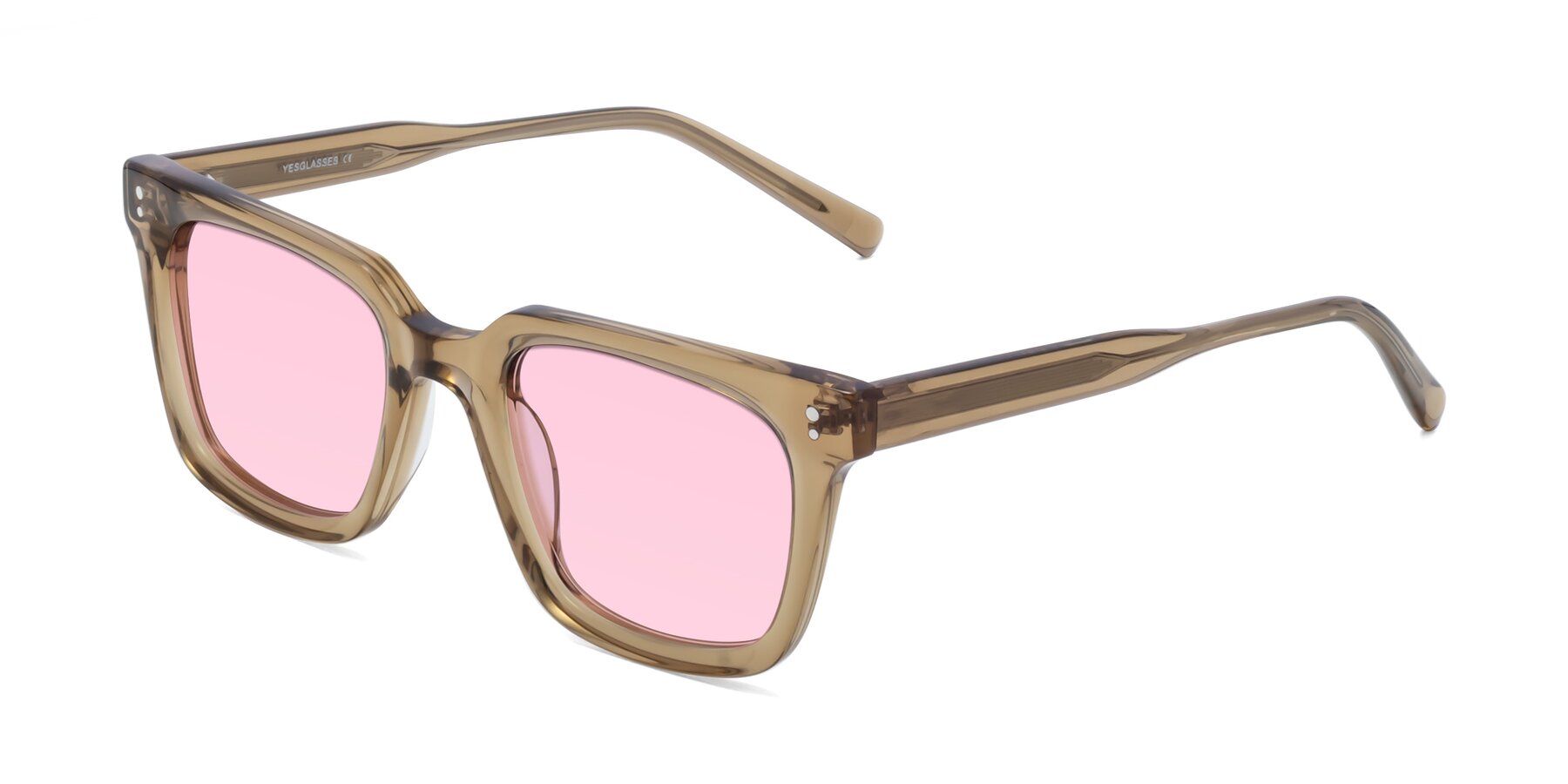 Angle of Clark in Tan with Light Pink Tinted Lenses