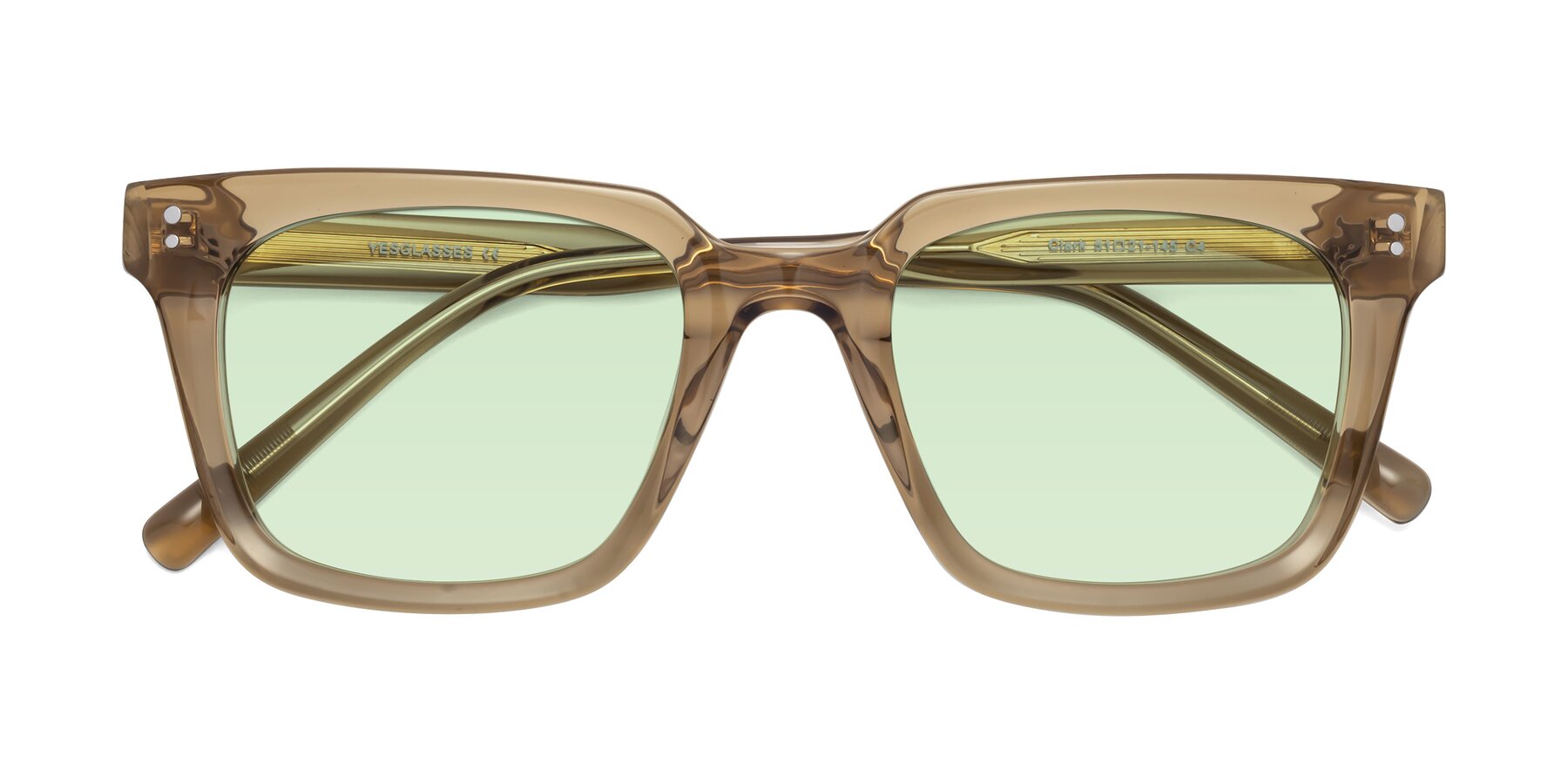 Folded Front of Clark in Tan with Light Green Tinted Lenses