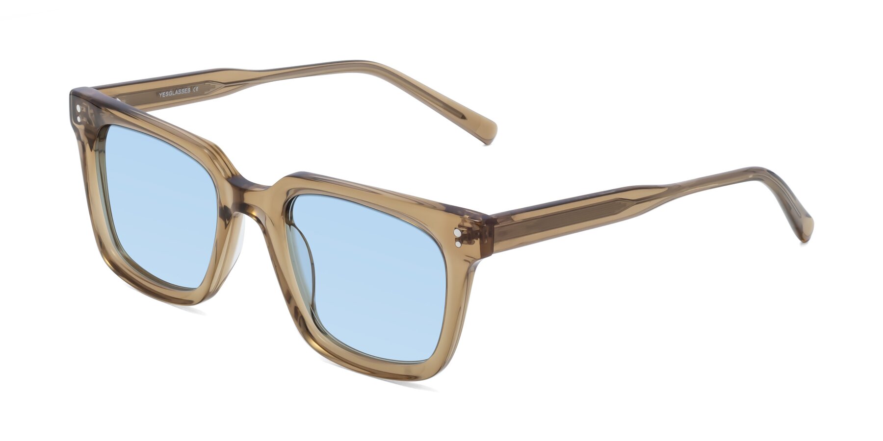 Angle of Clark in Tan with Light Blue Tinted Lenses