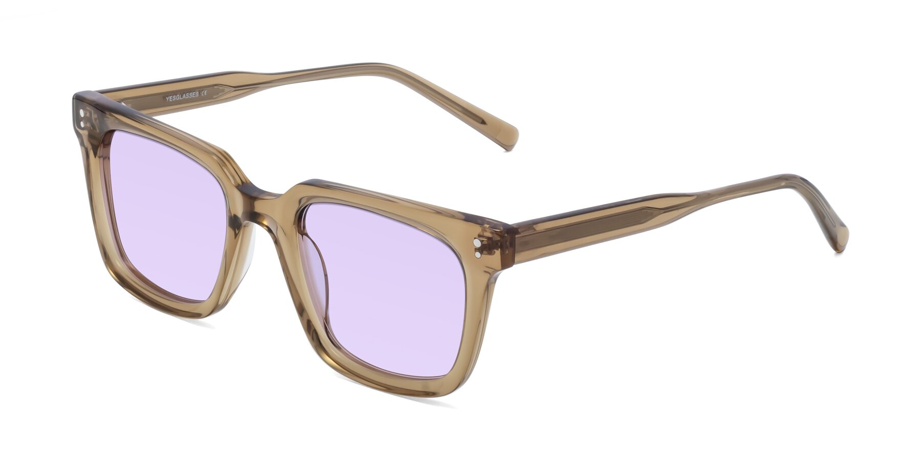 Angle of Clark in Tan with Light Purple Tinted Lenses