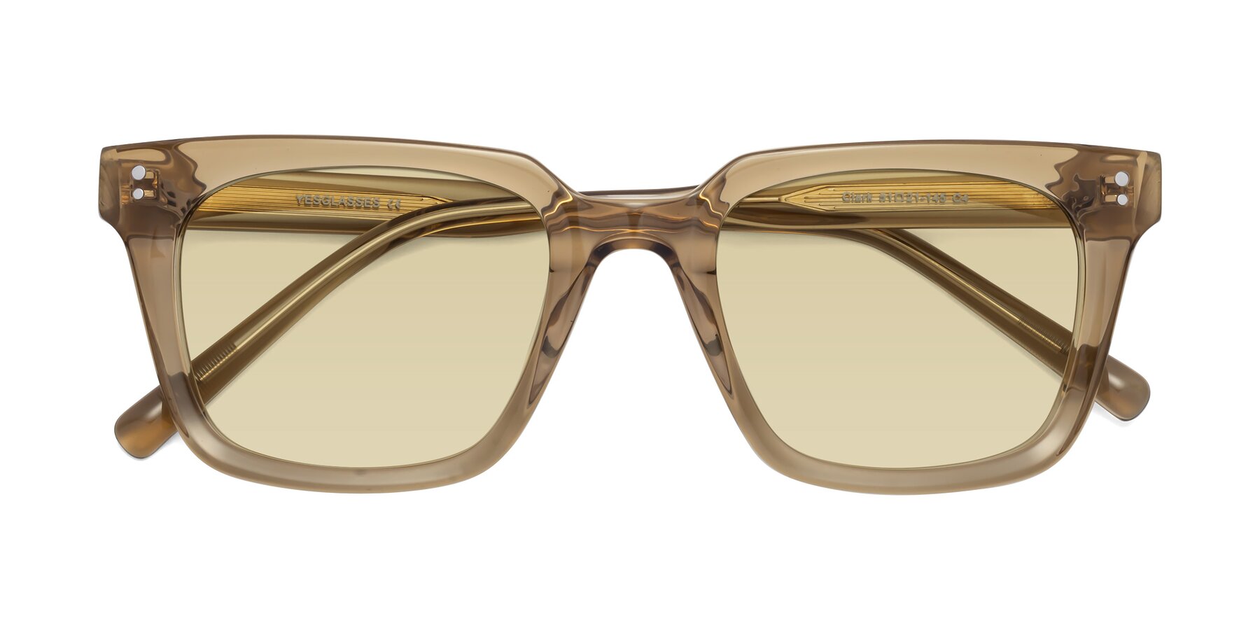 Folded Front of Clark in Tan with Light Champagne Tinted Lenses