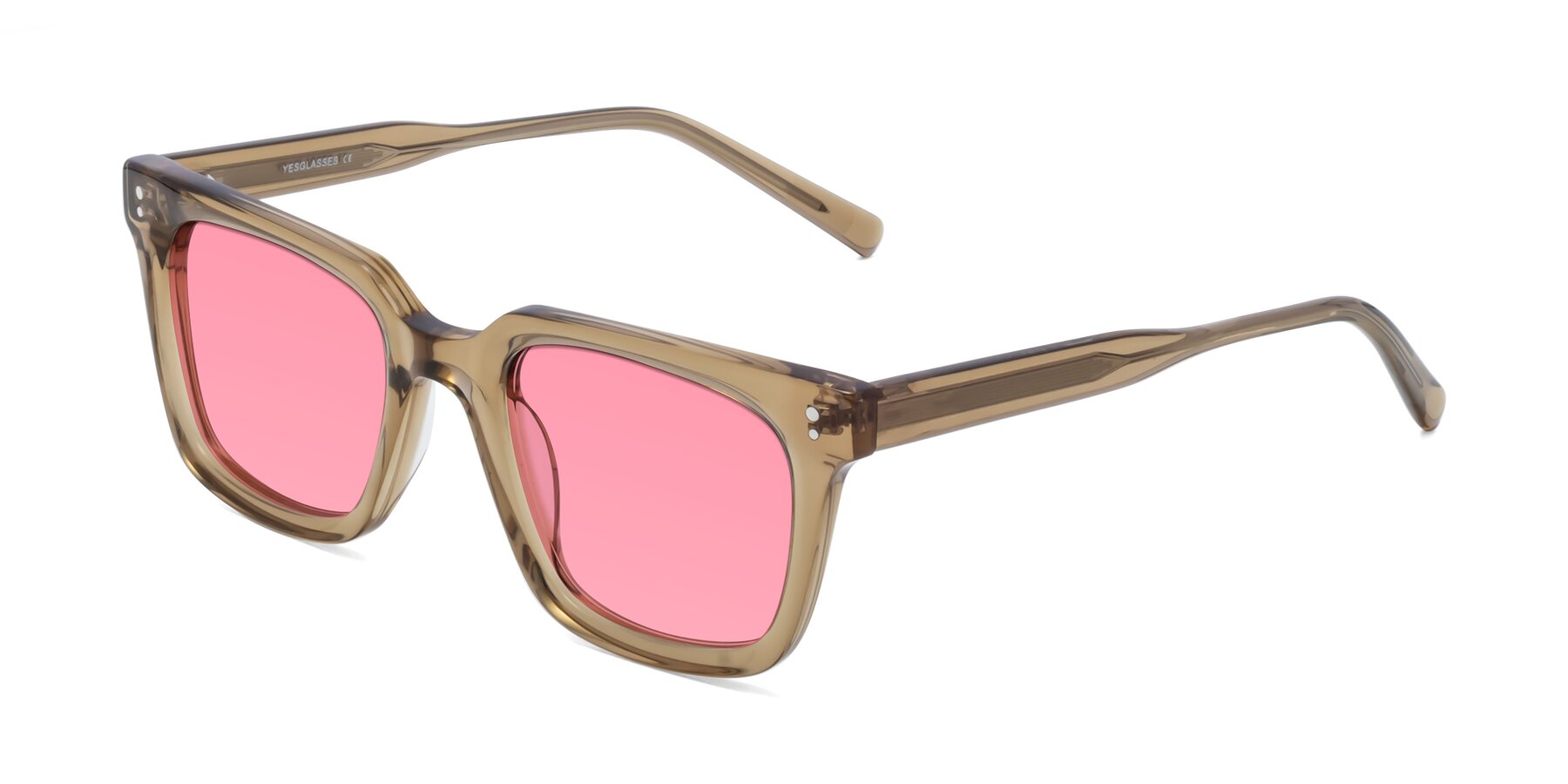 Angle of Clark in Tan with Pink Tinted Lenses