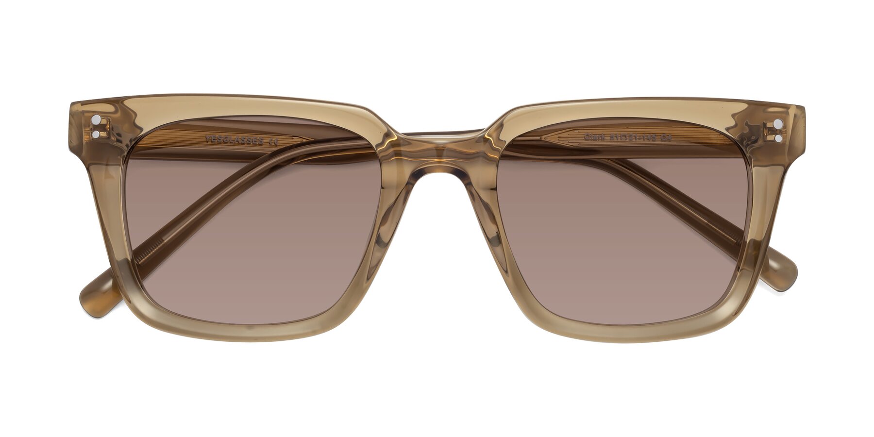 Folded Front of Clark in Tan with Medium Brown Tinted Lenses