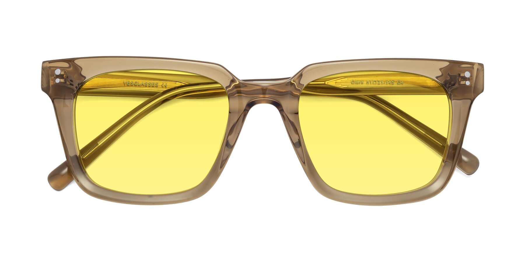 Tan Medium Acetate Square Tinted Sunglasses with Medium Yellow Sunwear Lenses - Clark