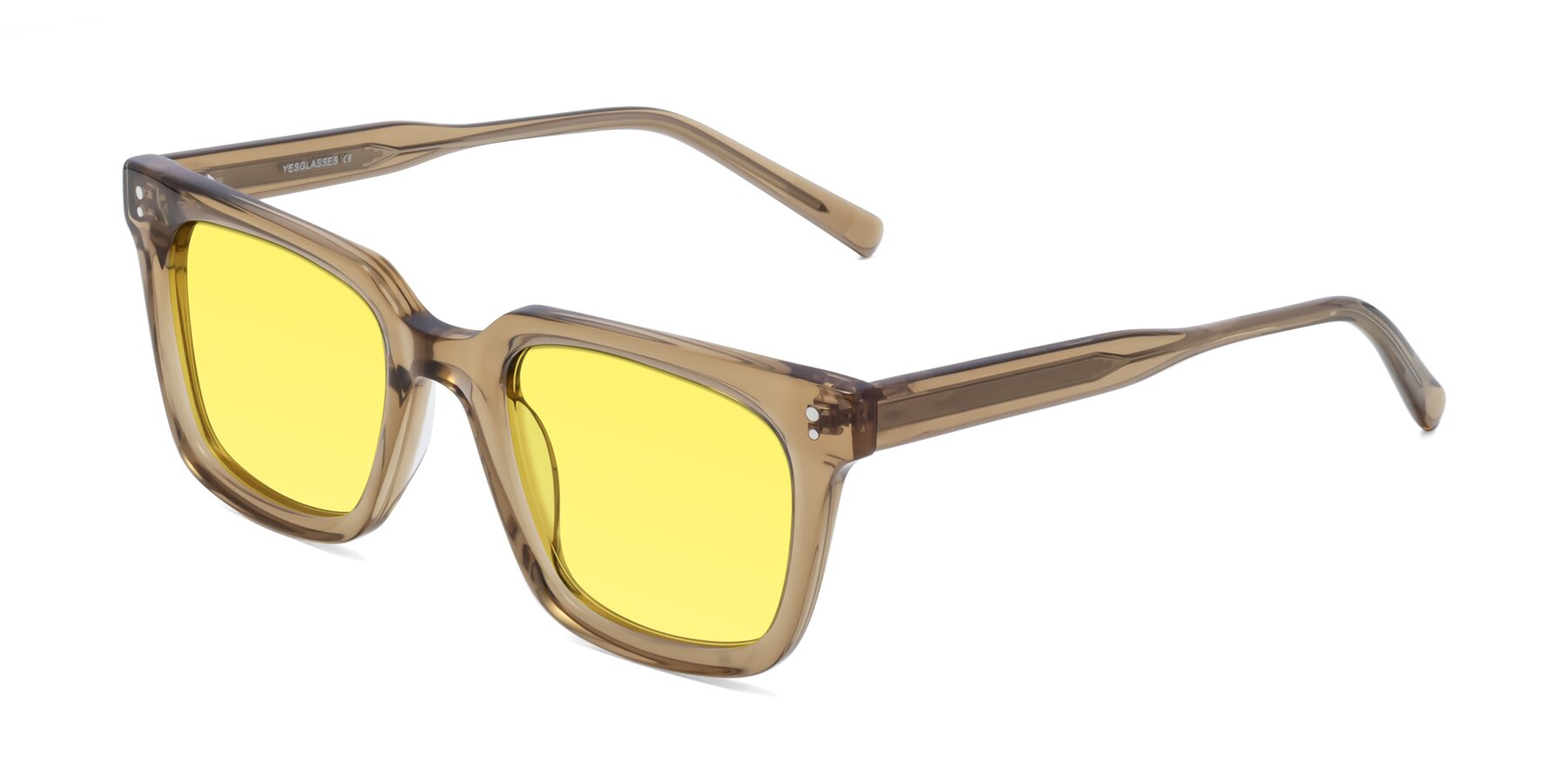 Tan Medium Acetate Square Tinted Sunglasses with Medium Yellow Sunwear Lenses - Clark
