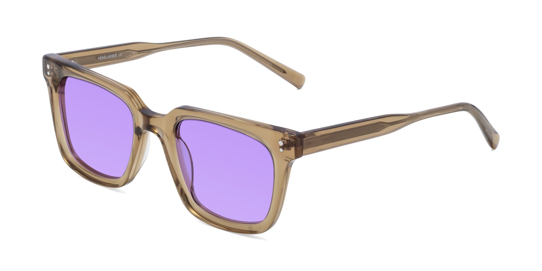 Angle of Clark in Tan with Medium Purple Tinted Lenses