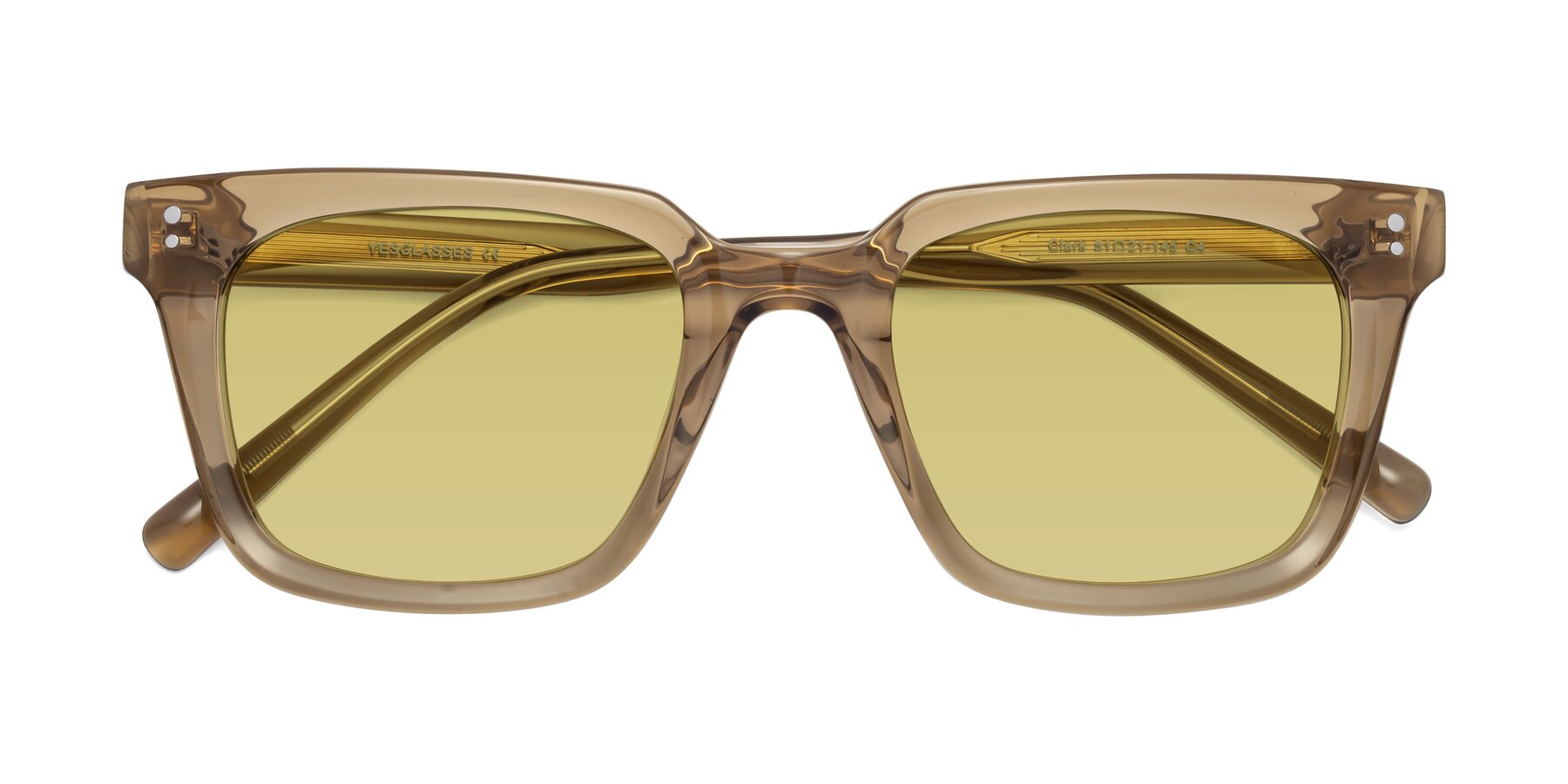 Folded Front of Clark in Tan with Medium Champagne Tinted Lenses