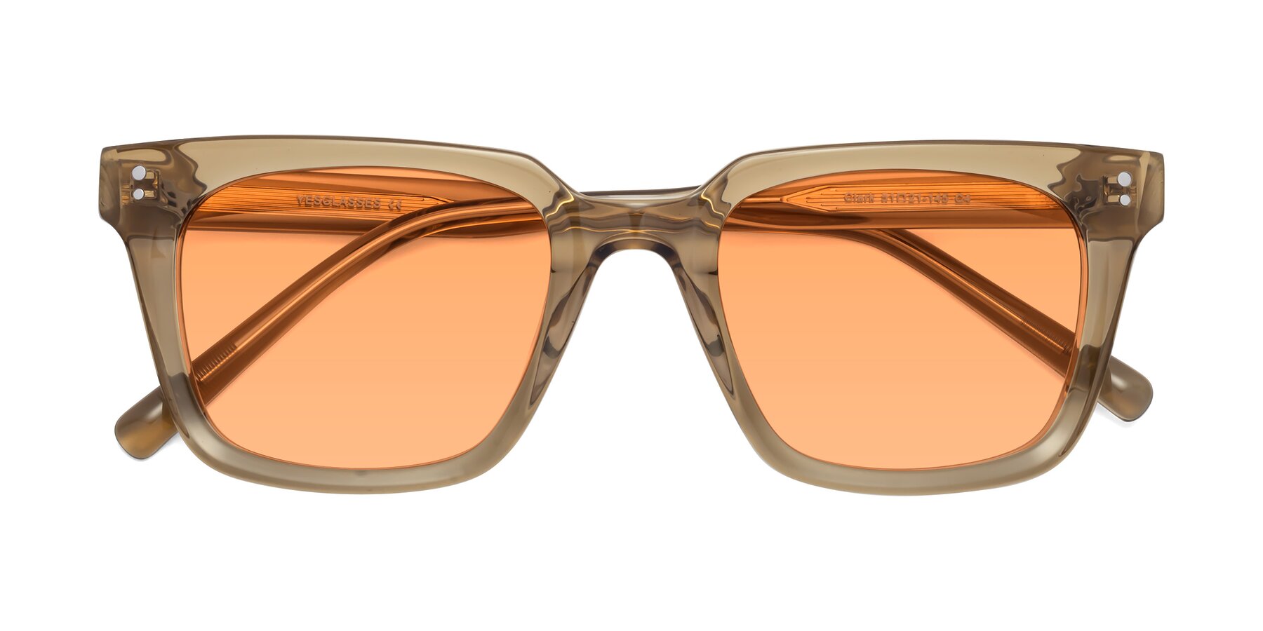 Folded Front of Clark in Tan with Medium Orange Tinted Lenses