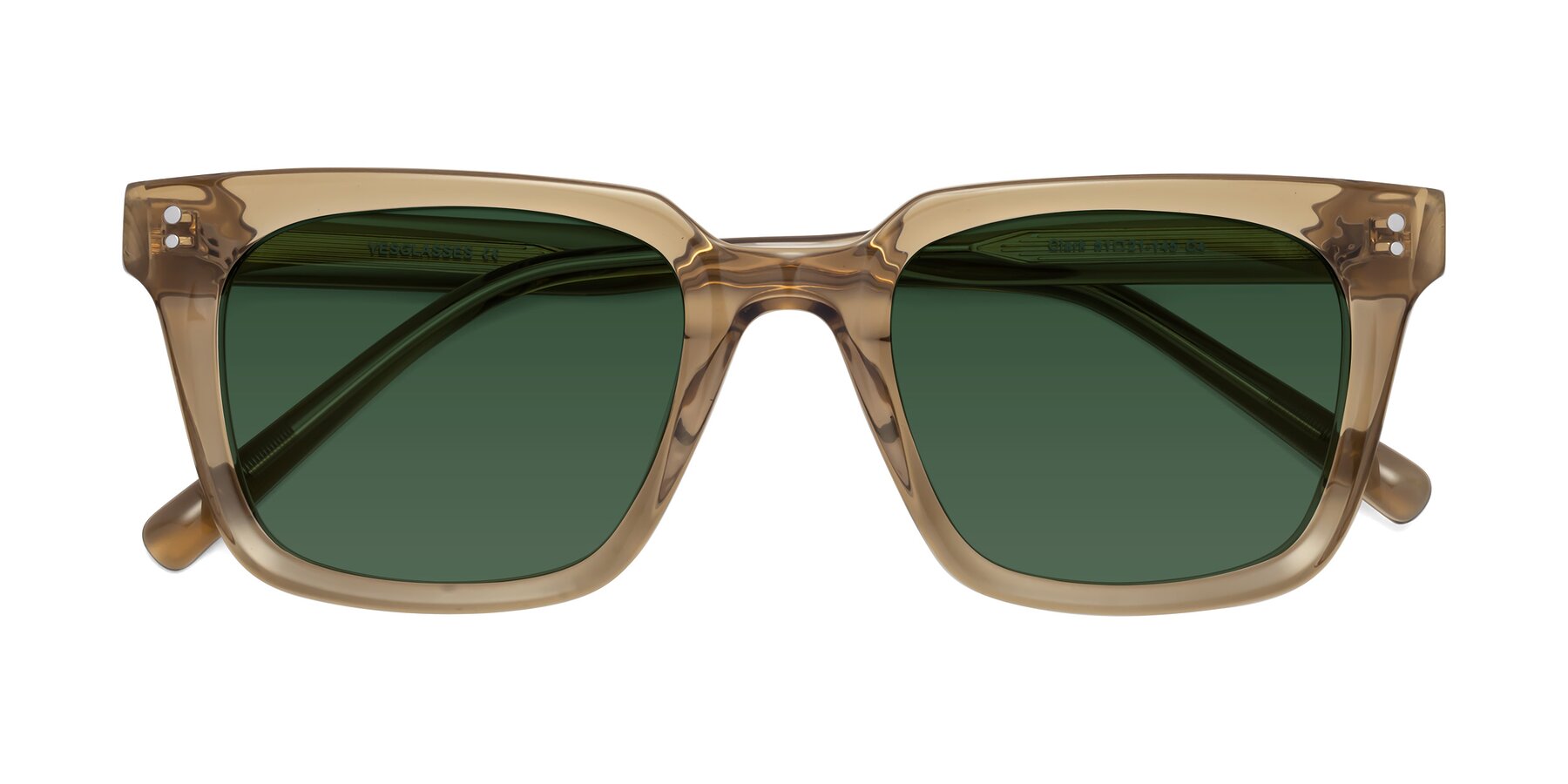 Folded Front of Clark in Tan with Green Tinted Lenses