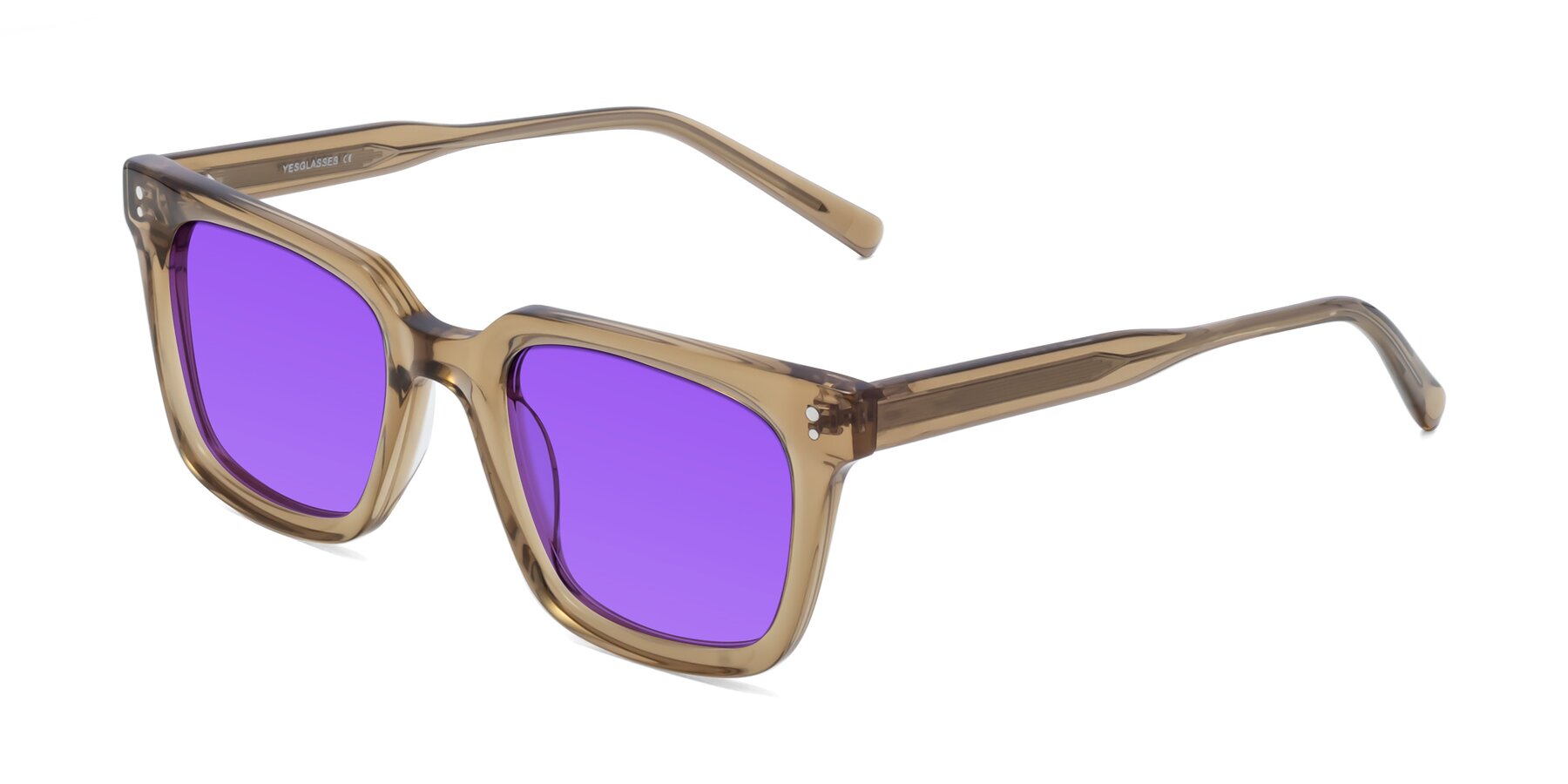 Angle of Clark in Tan with Purple Tinted Lenses