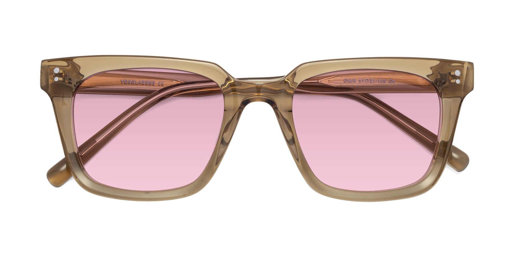 Folded Front of Clark in Tan with Light Wine Tinted Lenses