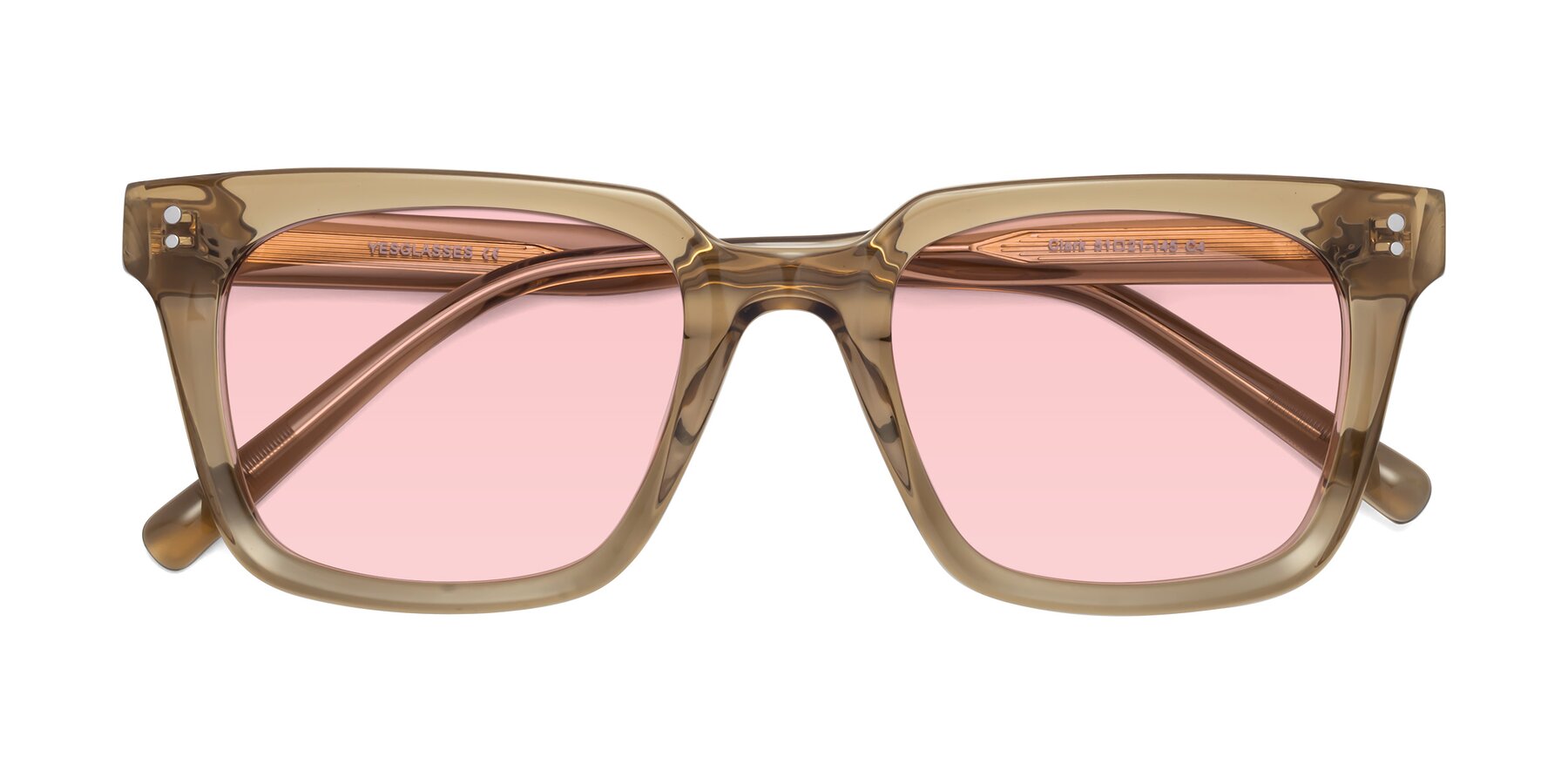 Folded Front of Clark in Tan with Light Garnet Tinted Lenses