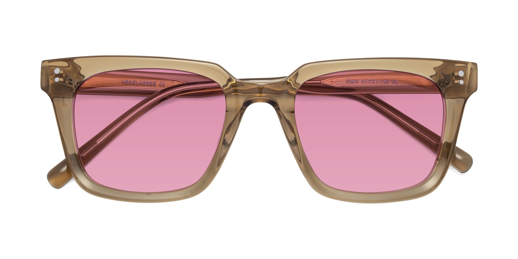 Folded Front of Clark in Tan with Medium Wine Tinted Lenses