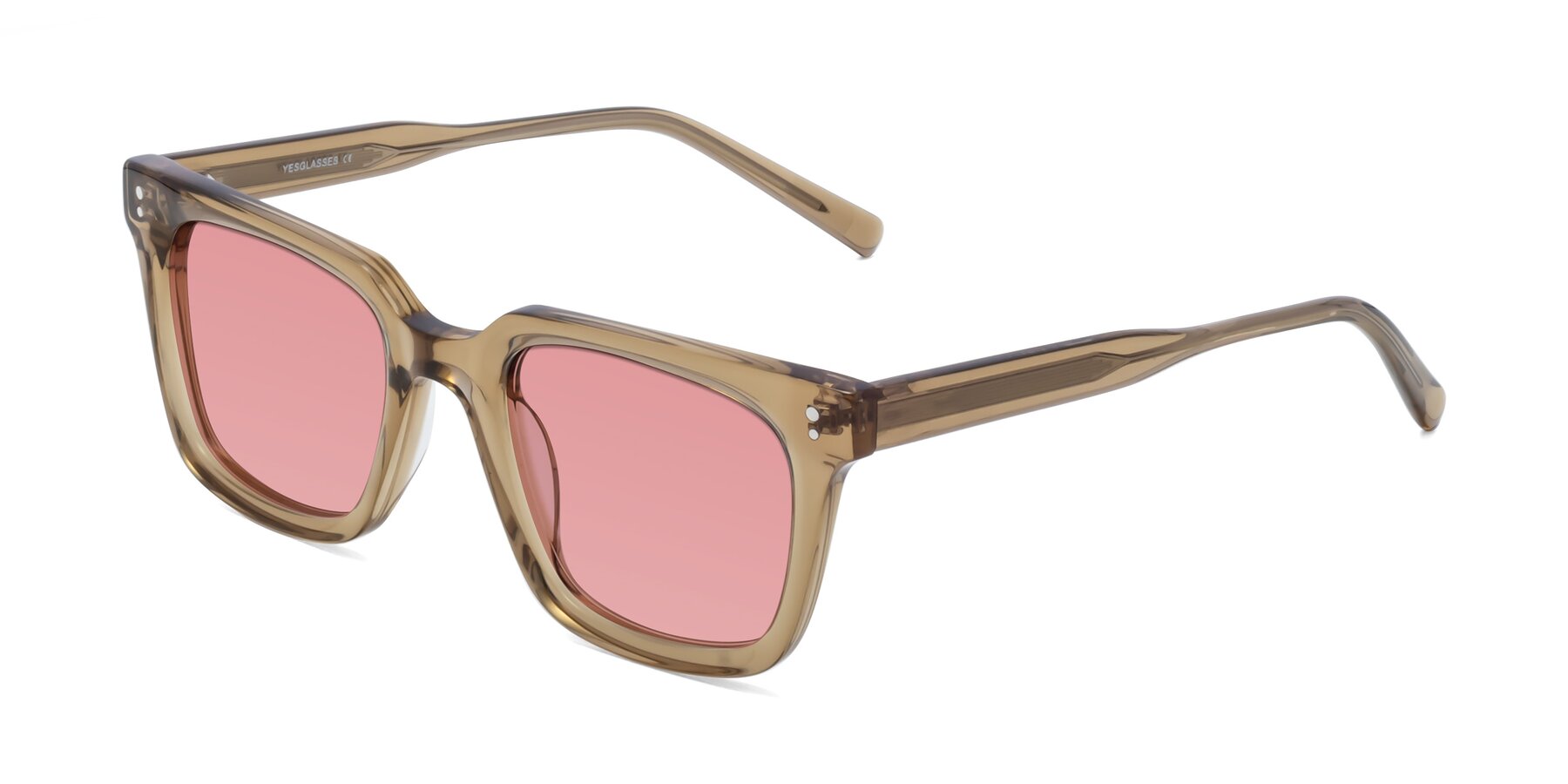 Angle of Clark in Tan with Medium Garnet Tinted Lenses