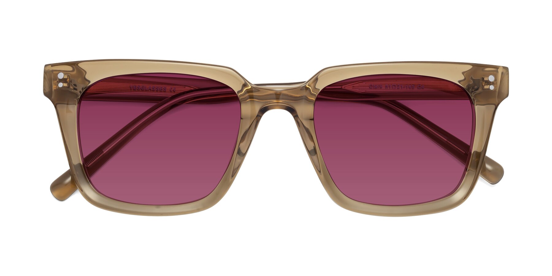 Folded Front of Clark in Tan with Wine Tinted Lenses