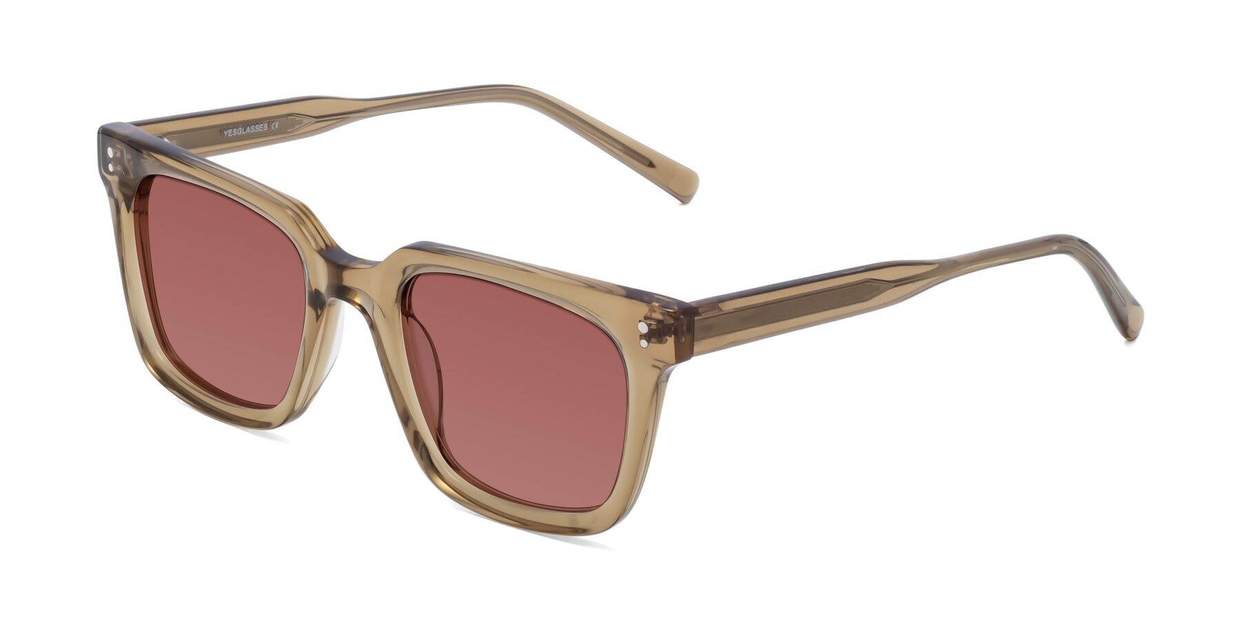 Angle of Clark in Tan with Garnet Tinted Lenses