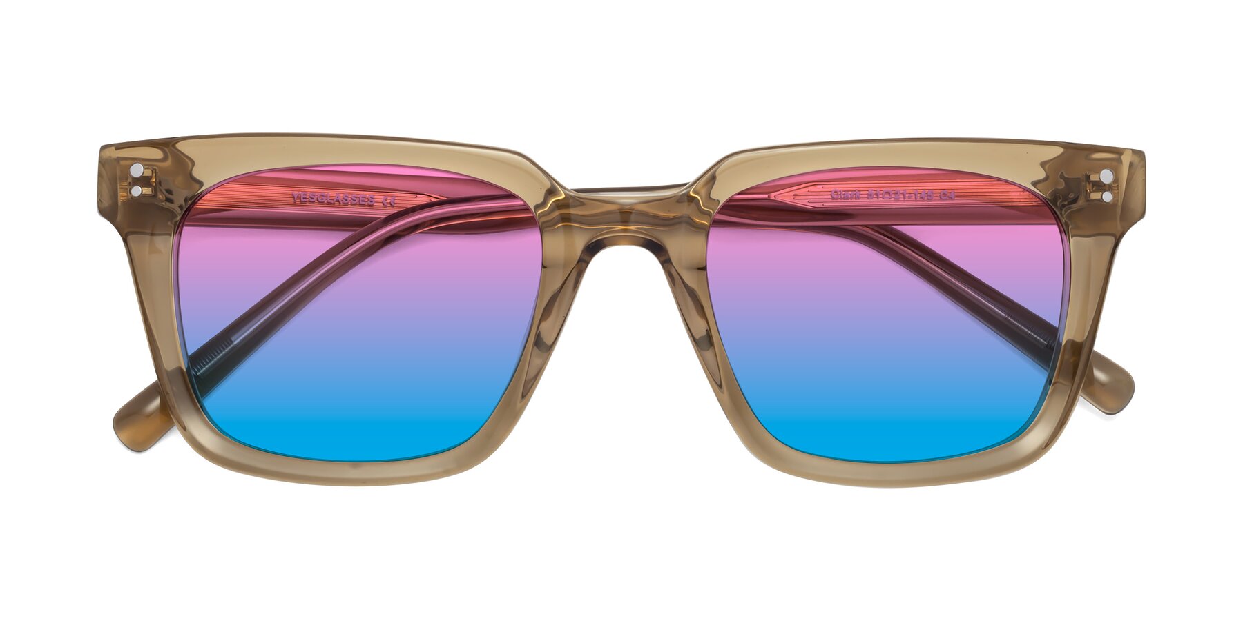 Folded Front of Clark in Tan with Pink / Blue Gradient Lenses