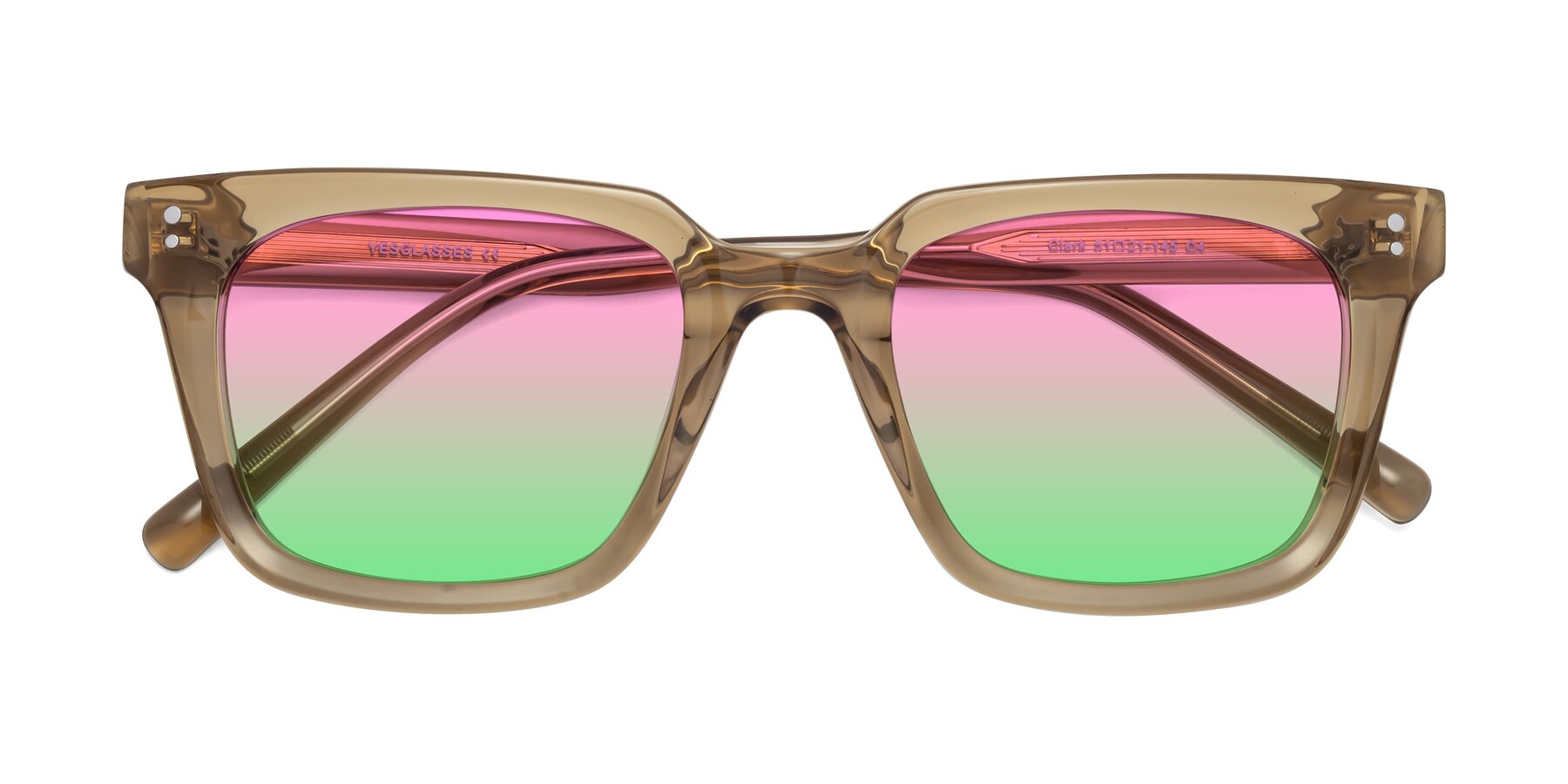 Folded Front of Clark in Tan with Pink / Green Gradient Lenses