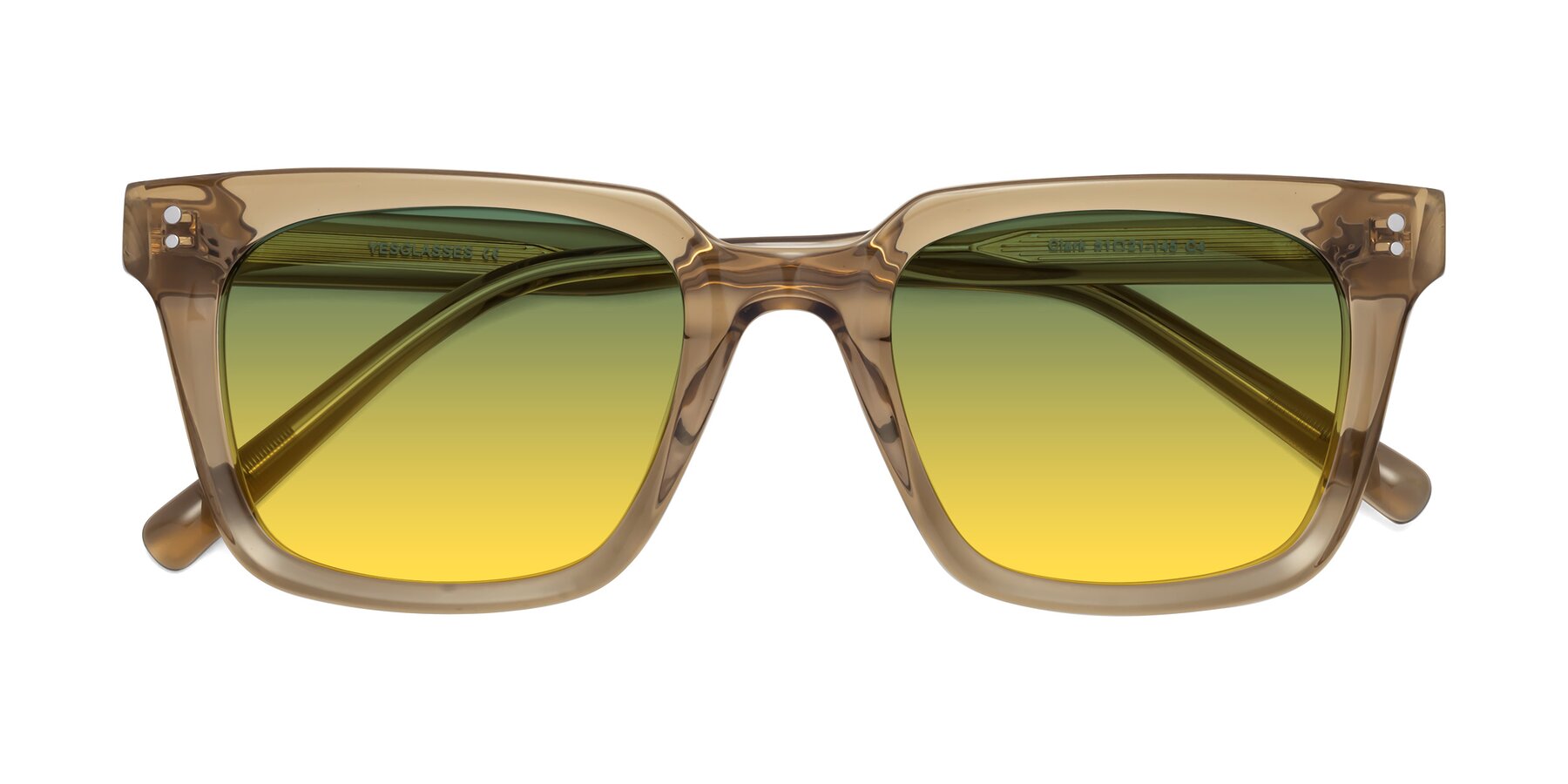 Folded Front of Clark in Tan with Green / Yellow Gradient Lenses
