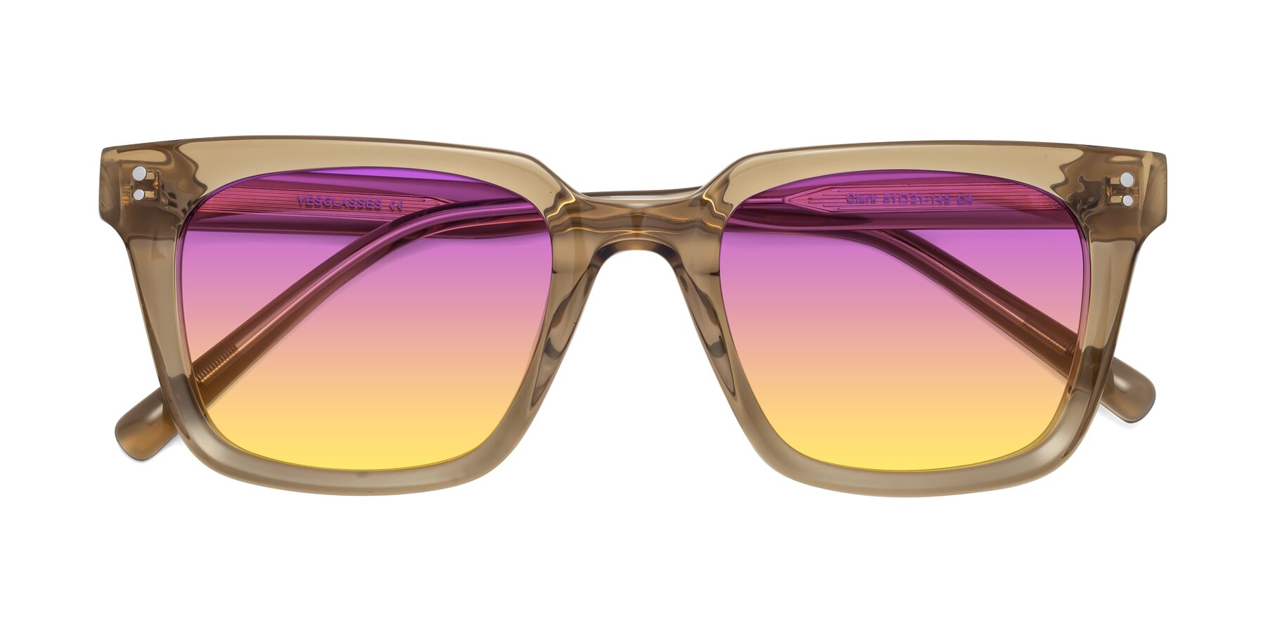 Folded Front of Clark in Tan with Purple / Yellow Gradient Lenses