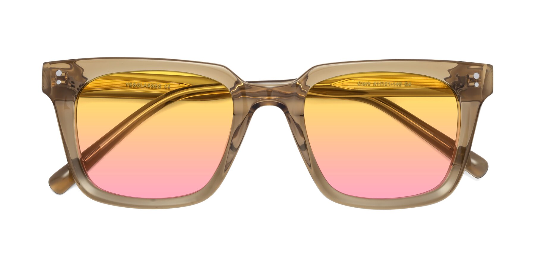 Folded Front of Clark in Tan with Yellow / Pink Gradient Lenses