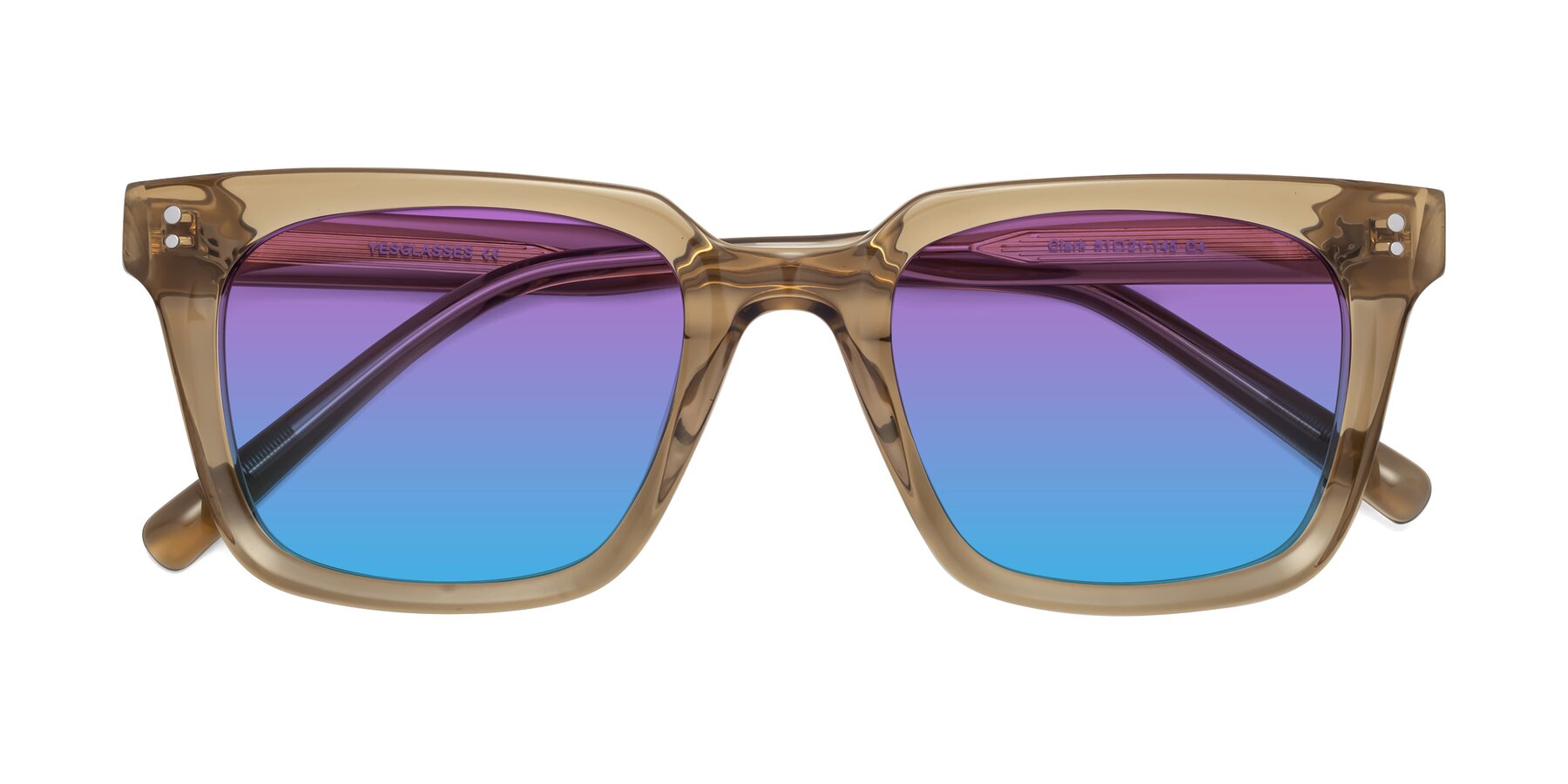 Folded Front of Clark in Tan with Purple / Blue Gradient Lenses