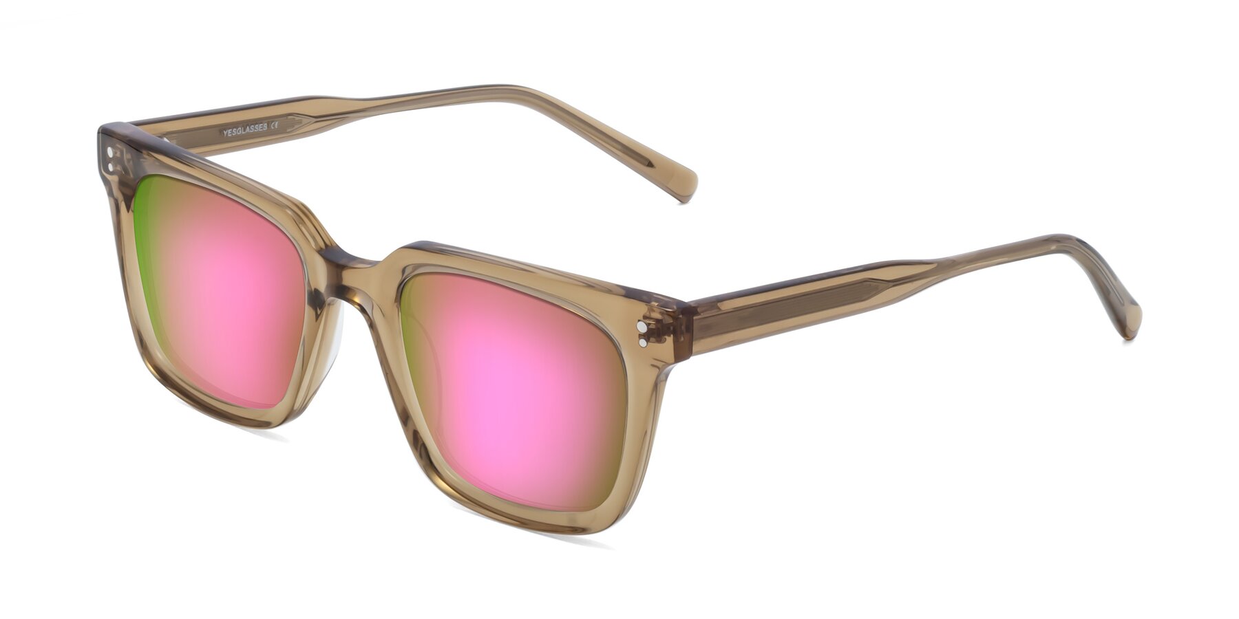 Angle of Clark in Tan with Pink Mirrored Lenses