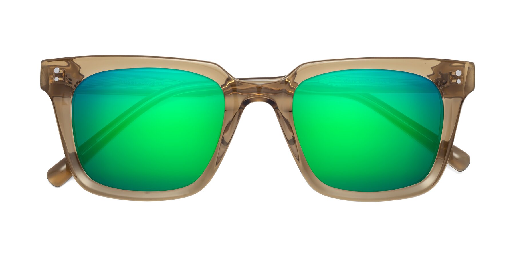 Folded Front of Clark in Tan with Green Mirrored Lenses